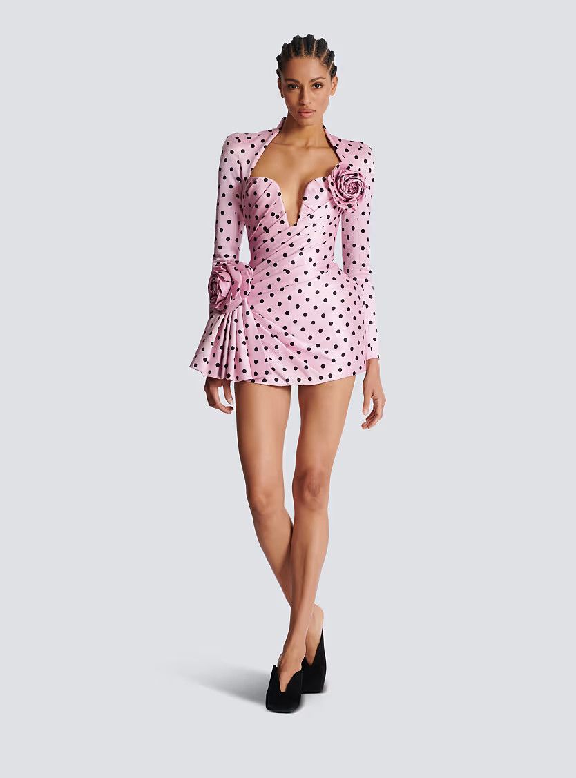 Balmain o1s1wg110825 Polka Dots Short Printed Dress in Pink Size M / US 6-8 / IT 42-44 - 2 Thumbnail