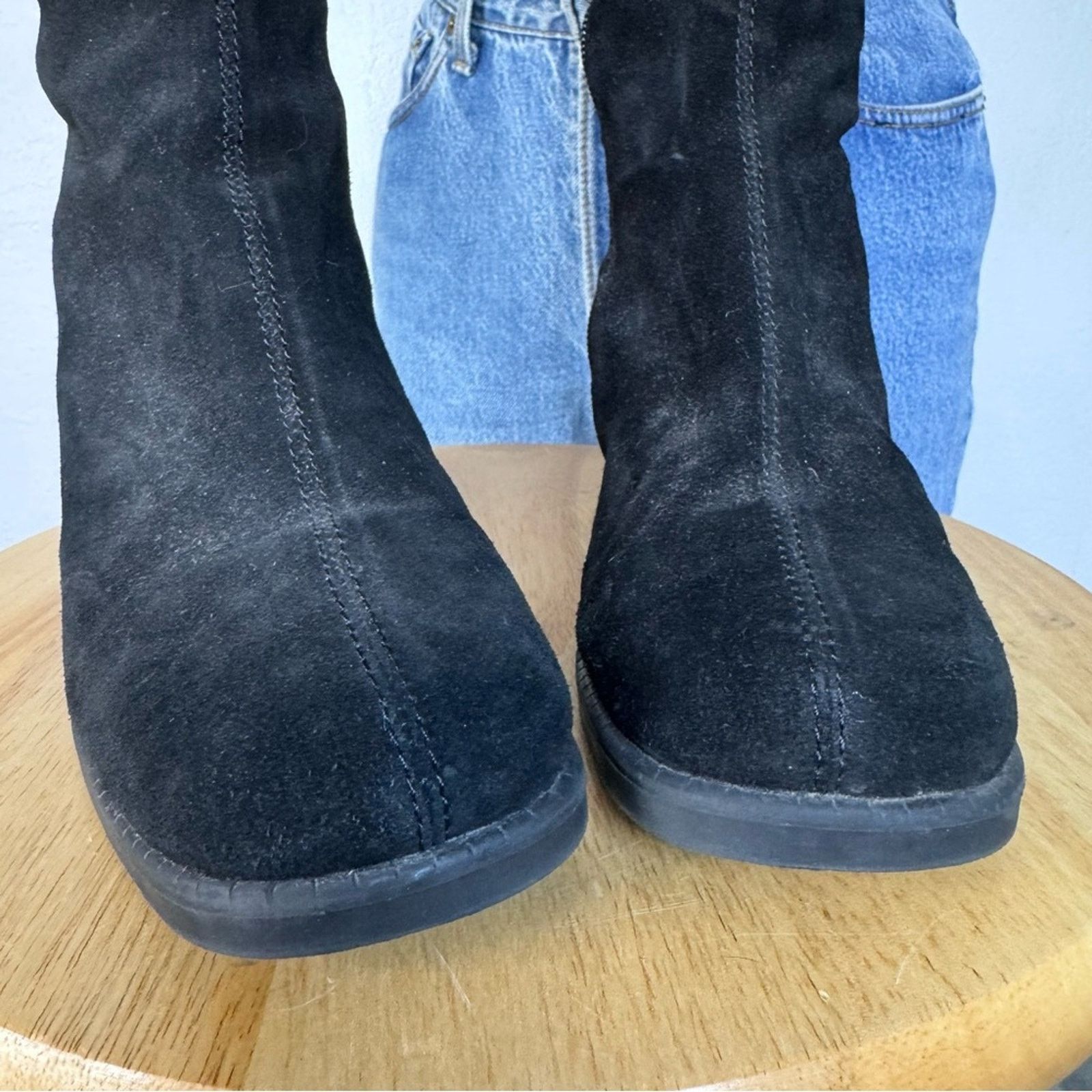 Vintage Bernardo Black Suede Knee High Boots Y2K Block Heel 6 1/2 Size US 6.5 / IT 36.5 - 5 Thumbnail
