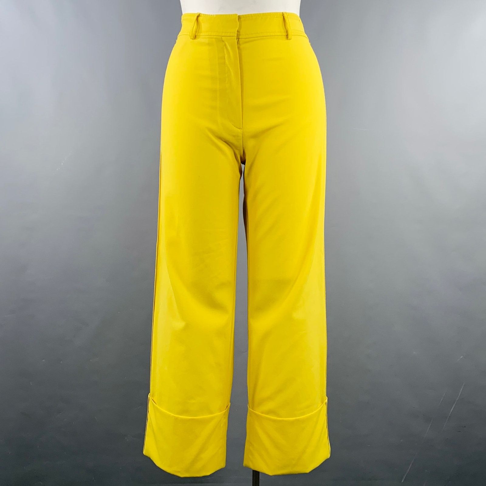 Rochas ROCHAS Size L Neon Yellow Wool Cropped Casual Pants Size 32" / US 10 / IT 46 - 1 Thumbnail