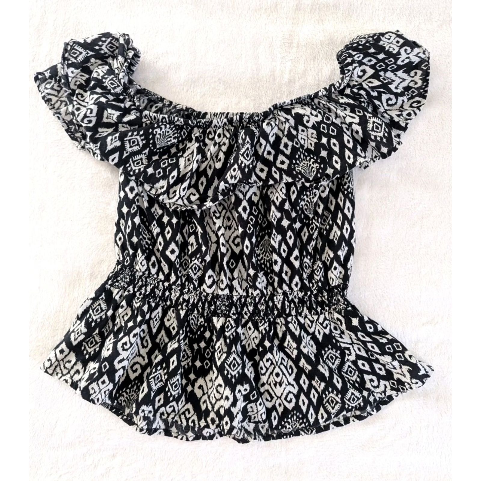 Old Navy Old Navy IKAT Peplum Top Blouse Women's Size M 100% Cotton Ruffle Blue Casual Women Size M / US 6-8 / IT 42-44 - 2 Thumbnail