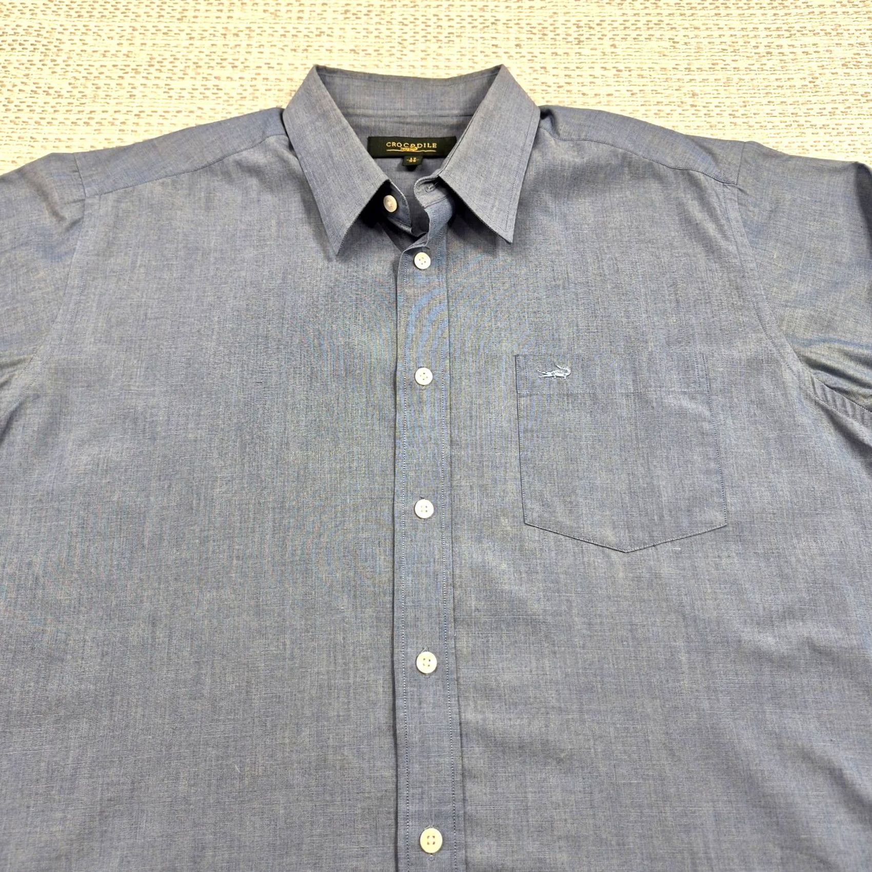 Vintage Crocodile Shirt Mens 17 34/35 Blue Solid Button Down Long Sleeve Dress Pocket Shirt Men Regular Size 17 Blue Size 46R - 4 Thumbnail