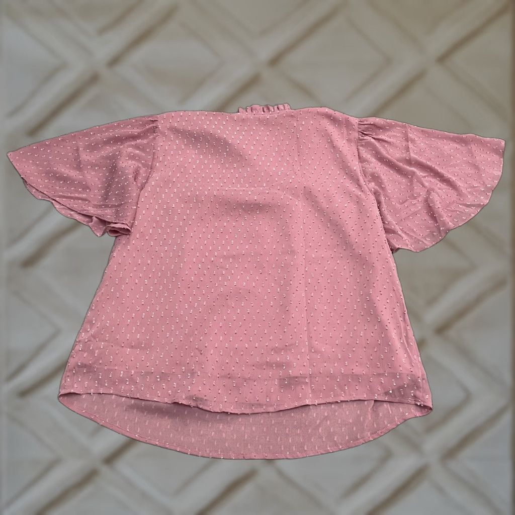 Vintage Ava & Viv Blouse Women Pink Swiss Dot Chiffon Crew Neck Bell Sleeve NWT Casual 1X Plus Size XL / US 12-14 / IT 48-50 - 1 Thumbnail
