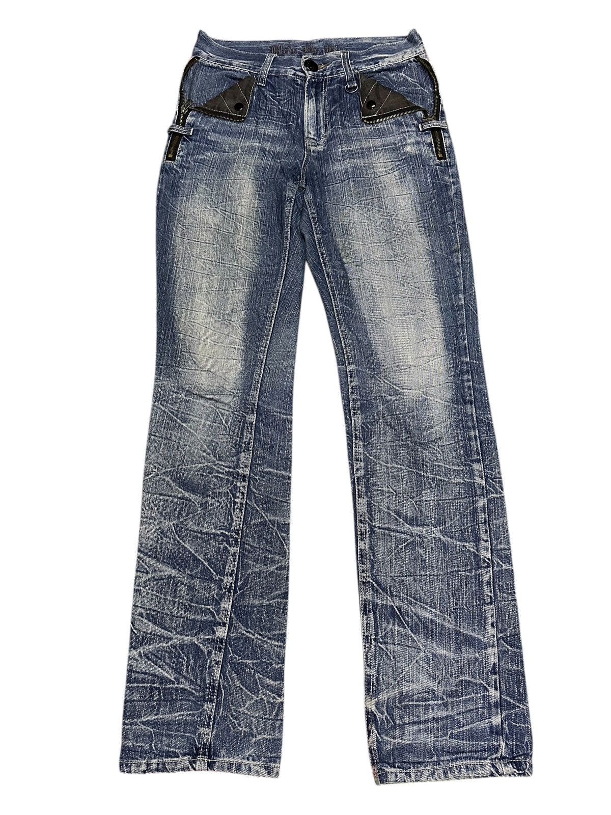 Japanese Brand 💥 Double Waist💥 skuLl Denim Blow By Blue Crazy Mudwash💥 Size US 30 / EU 46 - 2 Thumbnail