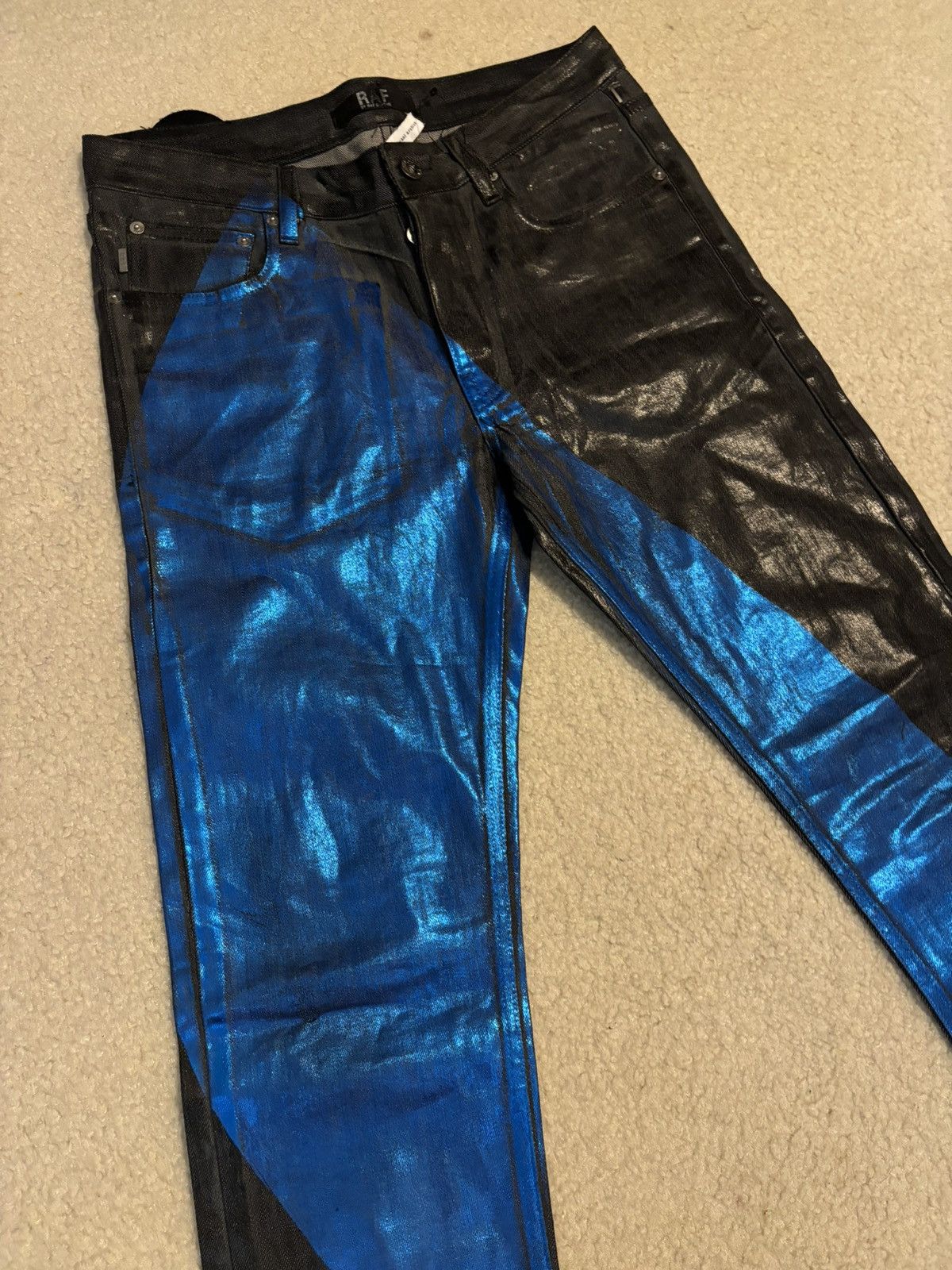 Raf by Raf Simons Raf by Raf Simons David Casavant Streak Coated Denim Jeans Size US 31 - 2 Thumbnail