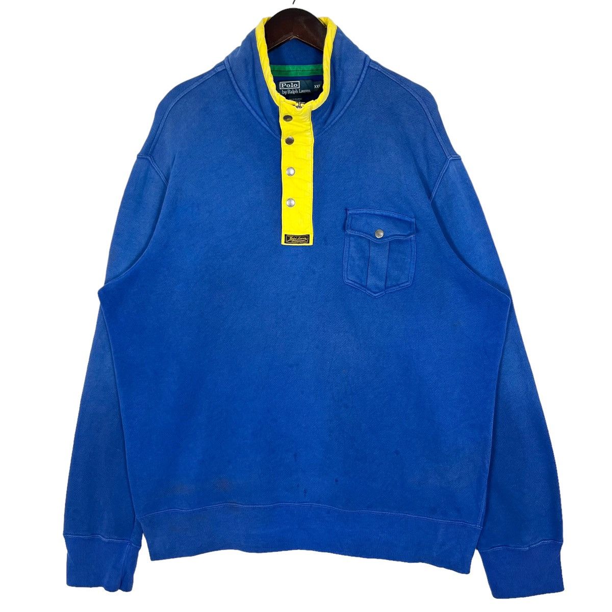 image of Polo Ralph Lauren Vintage Ralph Laurent Half Zipper Snap Button Sweatshirt in Blue, Men's (Size 2XL