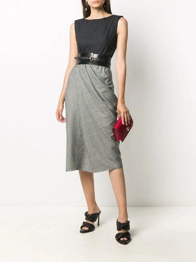 Alexander McQueen o1y0325 Midi Dress in Navy Blue & Grey Size S / US 4 / IT 40 - 2 Thumbnail