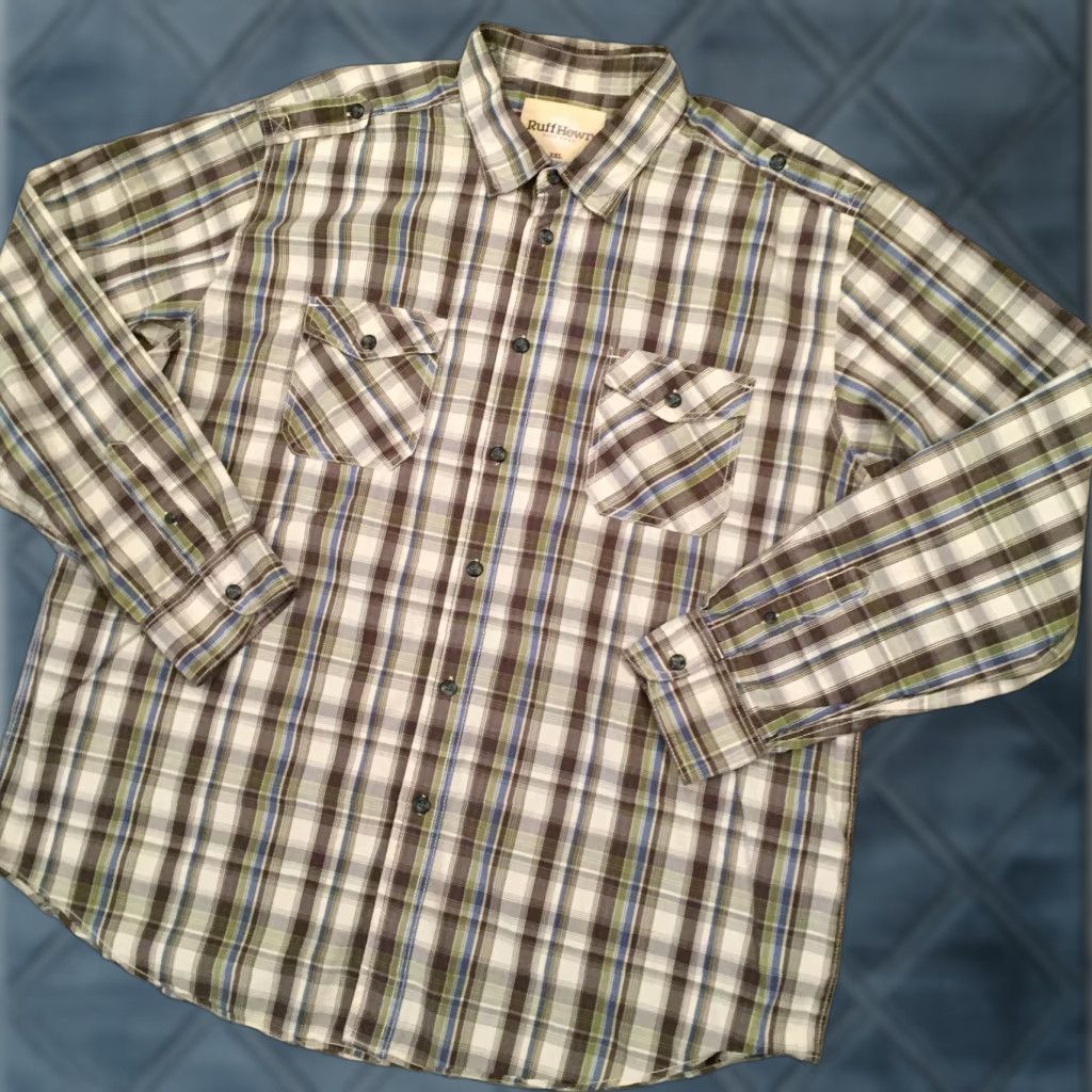 Vintage Ruff Hewn Shirt Mens XXL Green Plaid Long Sleeve Button-Up Shirt Mens Size US XXL / EU 58 / 5 - 1 Thumbnail