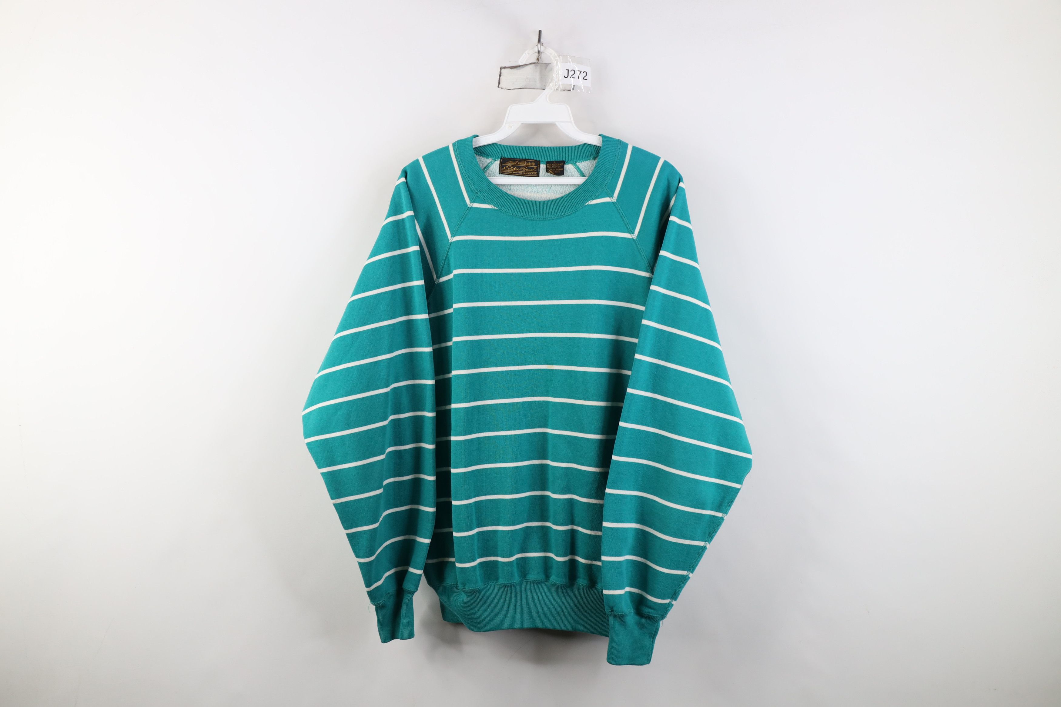 Eddie Bauer Vintage 90s Eddie Bauer Striped Crewneck Sweatshirt Teal Size L / US 10 / IT 46 - 1 Thumbnail
