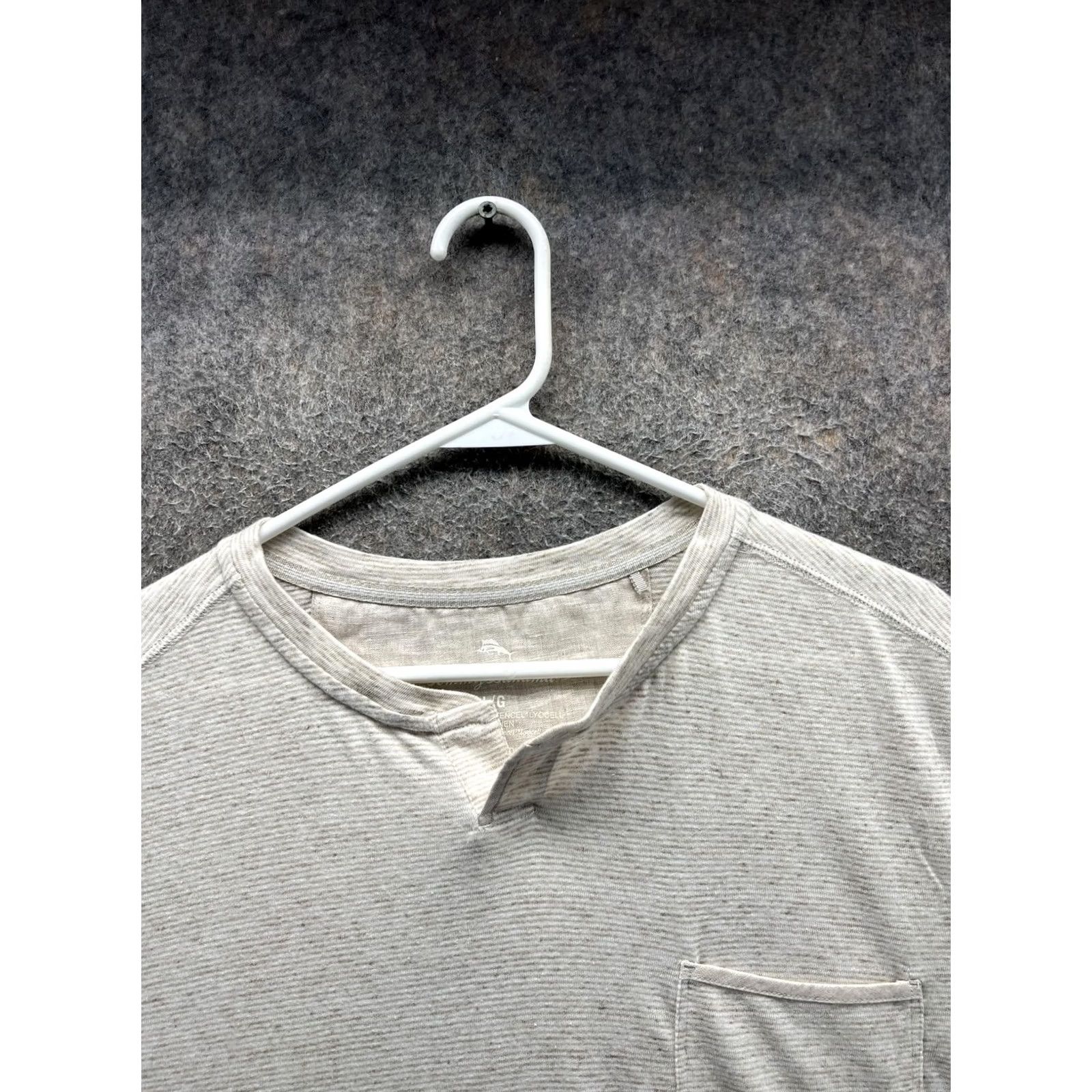 Tommy Bahama Tommy Bahama Mens Large Beige Striped Pocket Lightweight Tagless Crew Tee Size US L / EU 52-54 / 3 - 7 Thumbnail