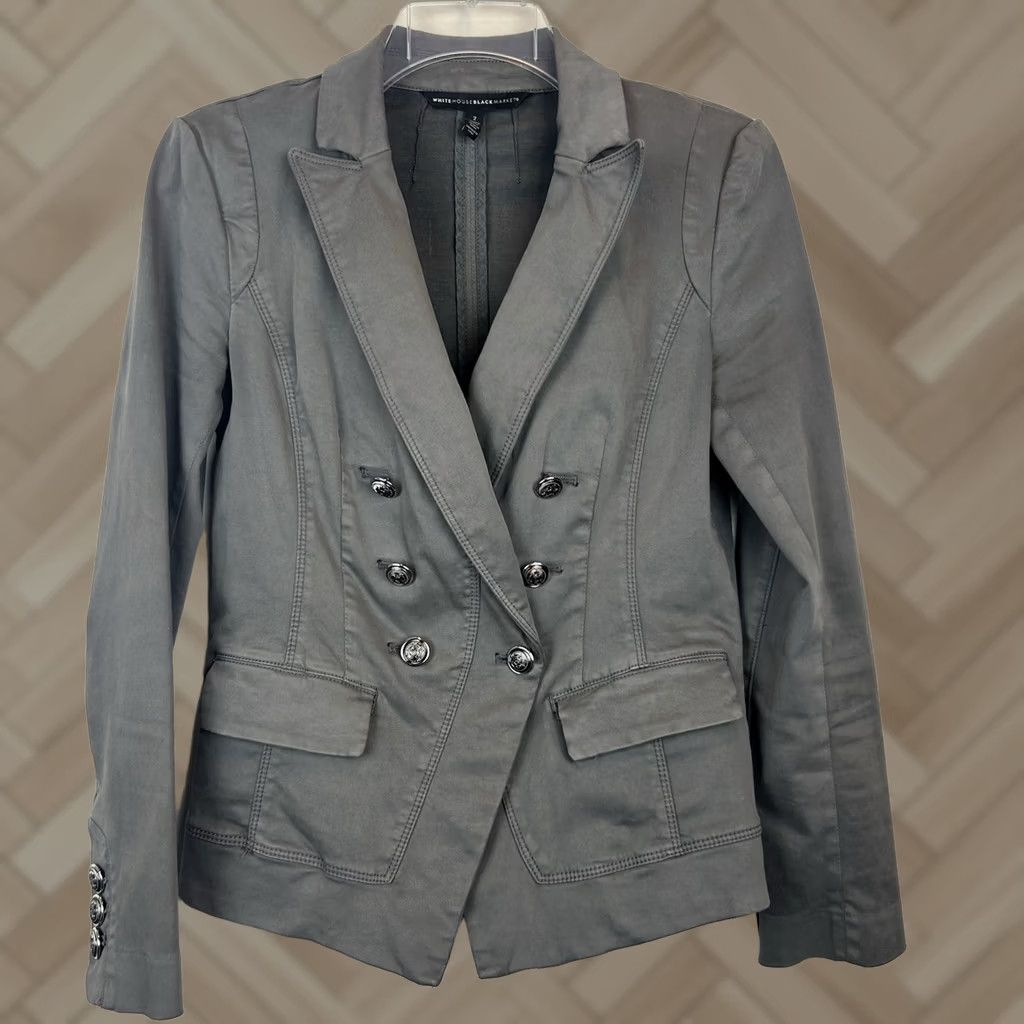 White House Black Market White House Black Market Gray Blazer Jacket Womens 2 Y2K Military Office Career Size XS / US 0-2 / IT 36-38 - 1 Thumbnail