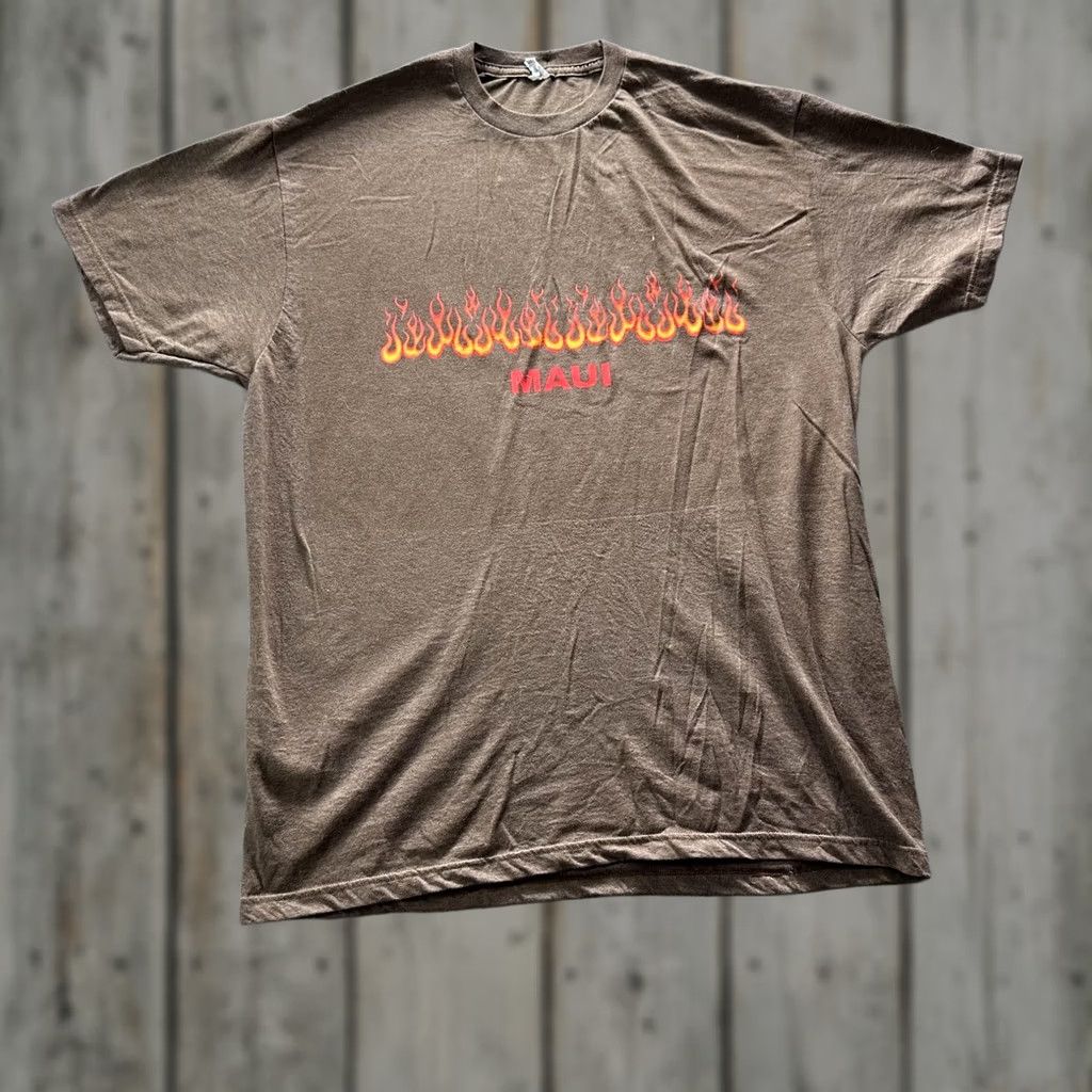 Vintage Optima Shirt Men XL Brown Maui Flame Graphic Tee Cotton Polyester Vintage Travel Size US XL / EU 56 / 4 - 1 Thumbnail