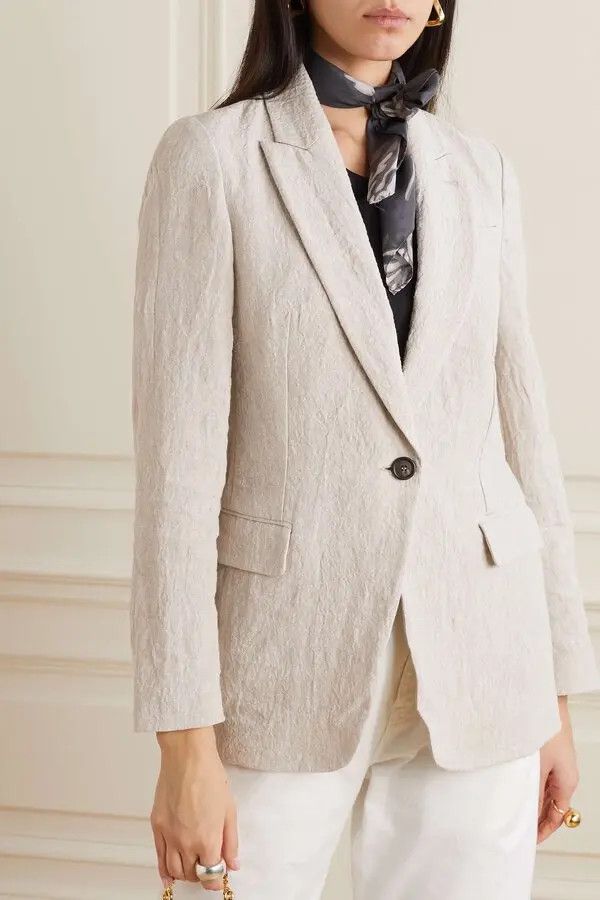 Brunello Cucinelli o1y0725 Blazer in Cream Size M / US 6-8 / IT 42-44 - 2 Thumbnail