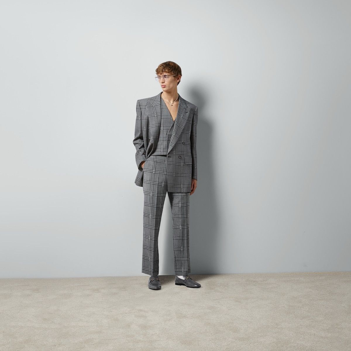 o1mt1gz0325 Horsebit Check Wool Tailored Pant in Multicolor