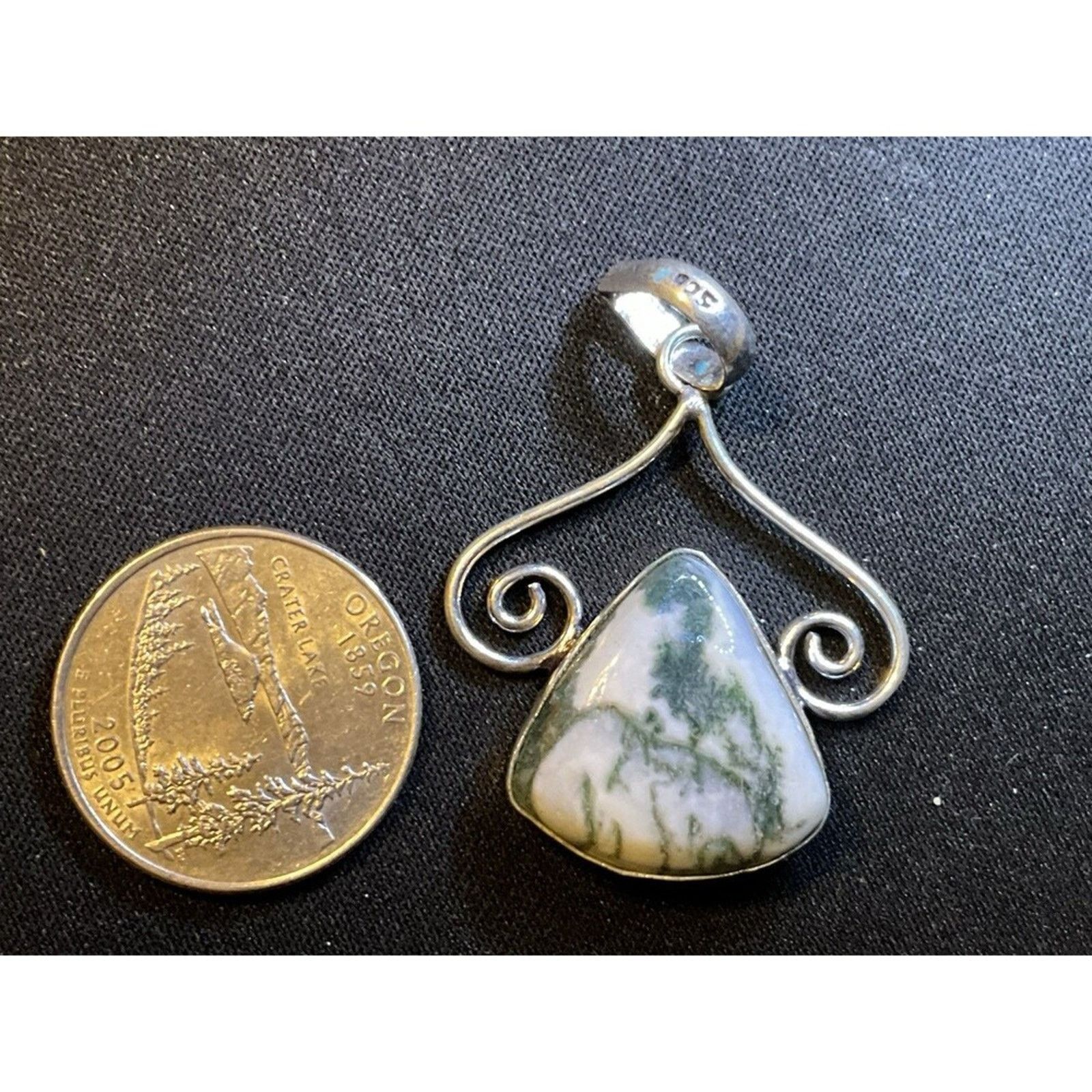 Other 925 Sterling Silver Hand Made Moss Agate Pendant Size ONE SIZE - 4 Thumbnail