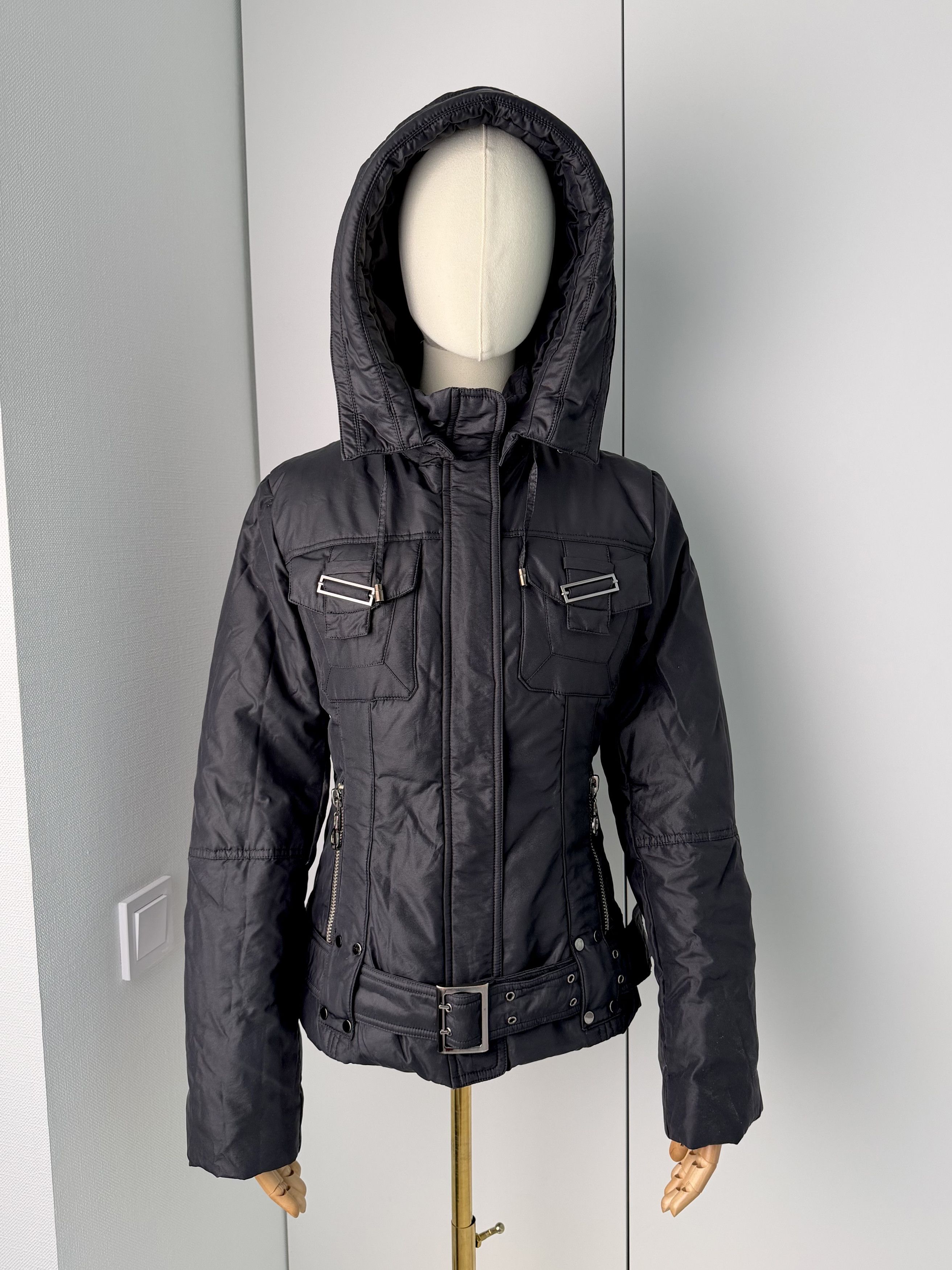 Vintage Vintage Black Belted Jacket Women's Hooded Winter Coat Size M / US 6-8 / IT 42-44 - 2 Thumbnail