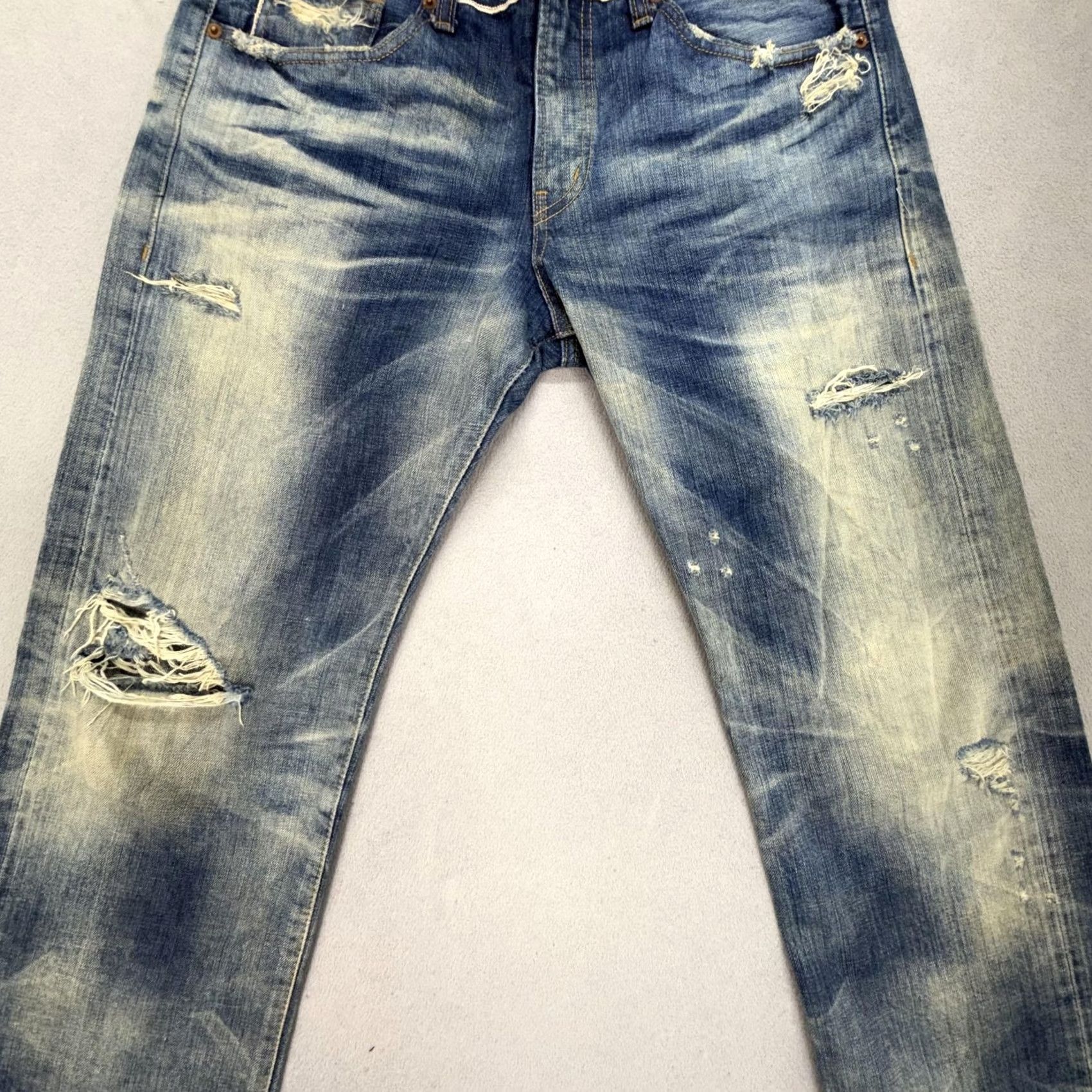 J Brand Mini Brand Jeans Mens Straight 34x30 Blue 5-Pocket Zip Fly Denim Vintage-Influenced Whiskers Honeycomb Distressed Size US 34 / EU 50 - 4 Thumbnail