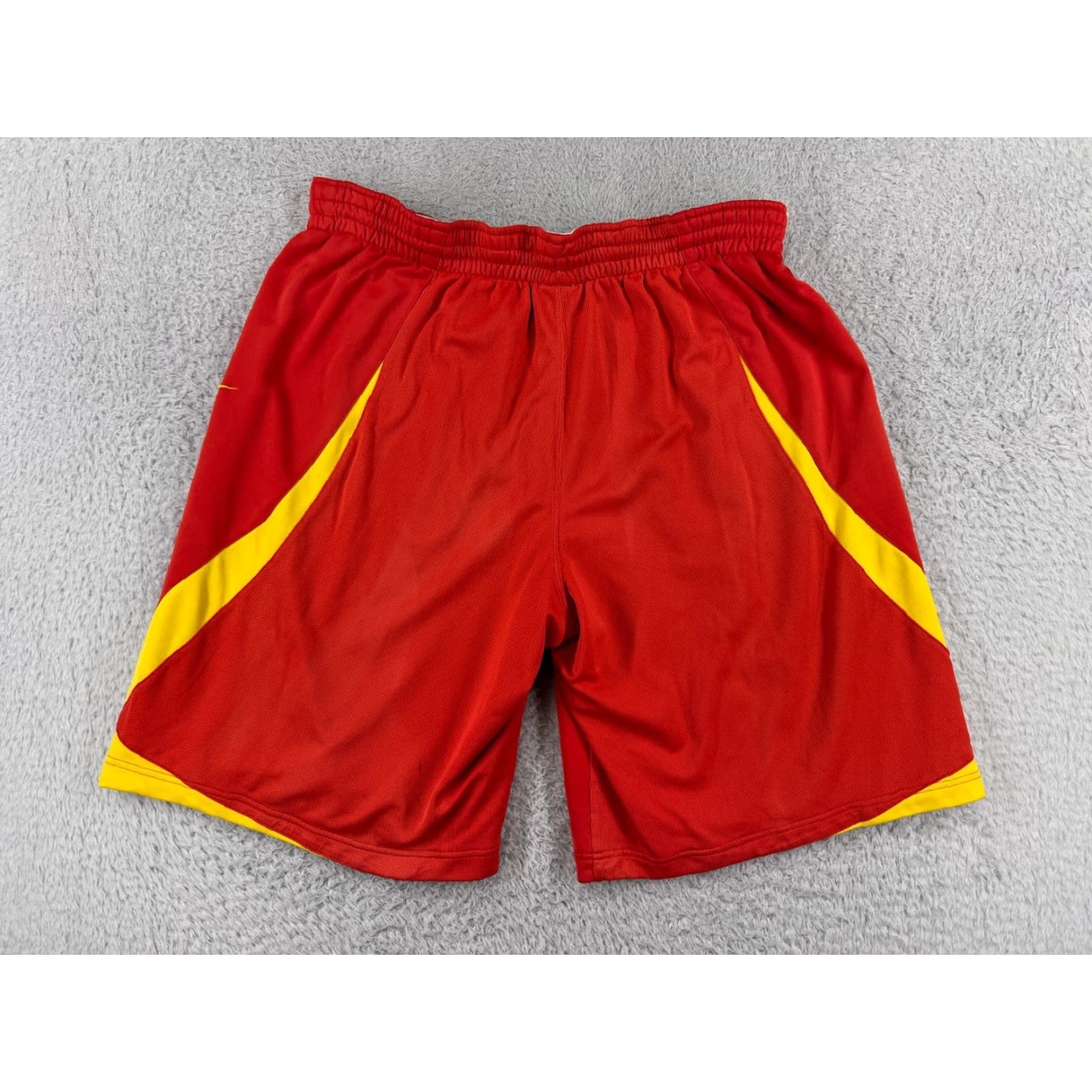 Nike Nike Shorts Mens Large Red Yellow 100% Polyester Basketball Swoosh Athletic Size US 33 - 2 Thumbnail