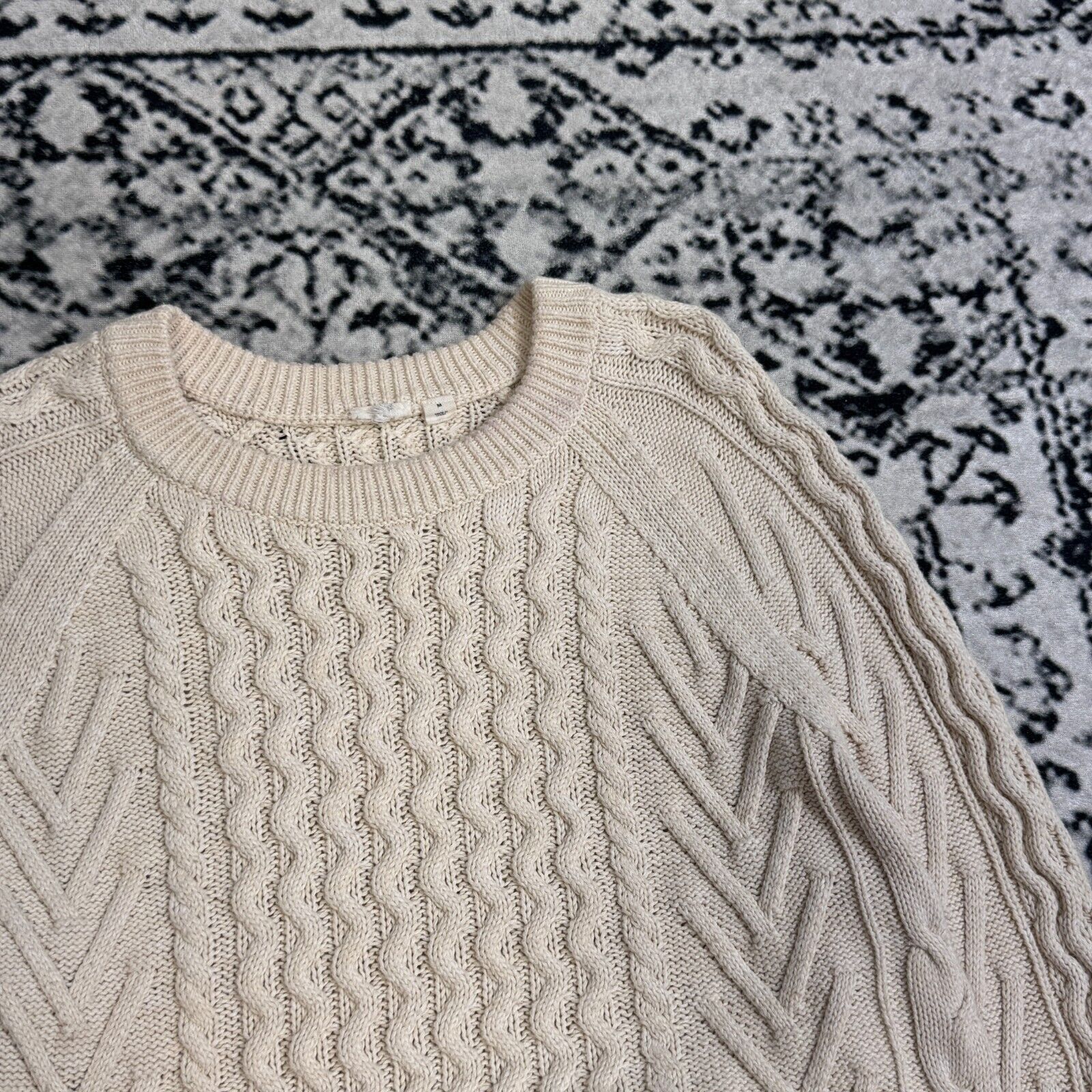 Vintage Vintage Unisex Cream White Cotton Sweater Size S Cableknit Size US S / EU 44-46 / 1 - 4 Thumbnail