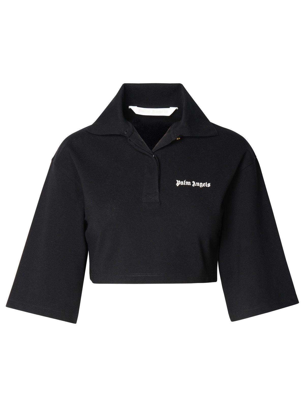 image of Palm Angels Black Cotton Crop Polo Shirt, Women's (Size XS)
