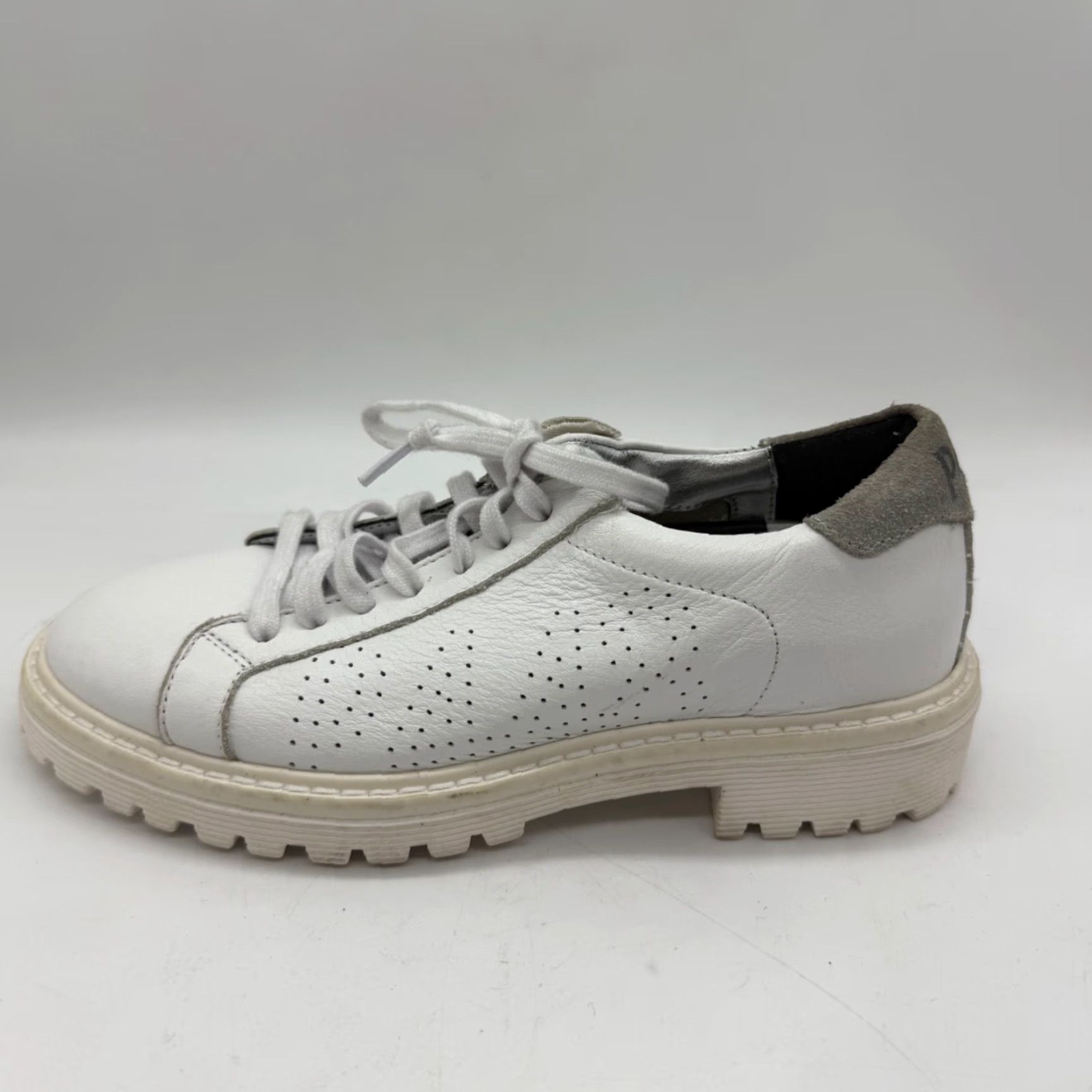 P448 P448 Womens Sneaker Lace Up White Leather Size 35/US 5-5.5 Chunky Sole Leather White Sneakers Size US 5.5 / IT 35.5 - 7 Thumbnail