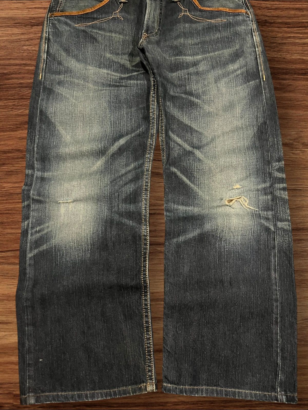 Edwin ⚡️Baggy⚡️Edwin Exclusive Vintage XV Distressed Dark Wash Jeans Size US 36 / EU 52 - 10 Thumbnail
