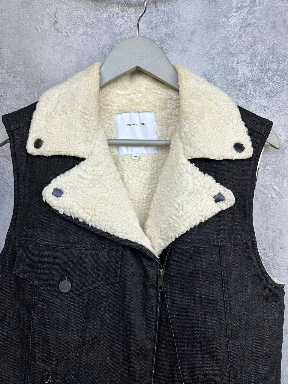 Surface To Air Surface To Air Black Denim Sherpa Lined Biker Vest Size US XS / EU 42 / 0 - 5 Thumbnail