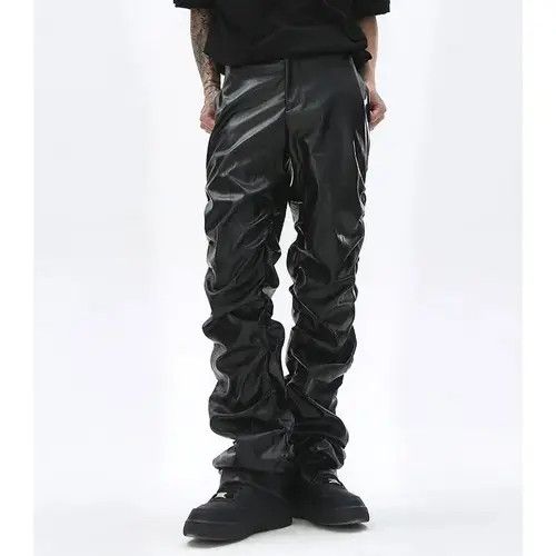 VIBE #8 Street Pleated Loose Casual Hip Hop Leather Pants Size US 32 / EU 48 - 3 Thumbnail