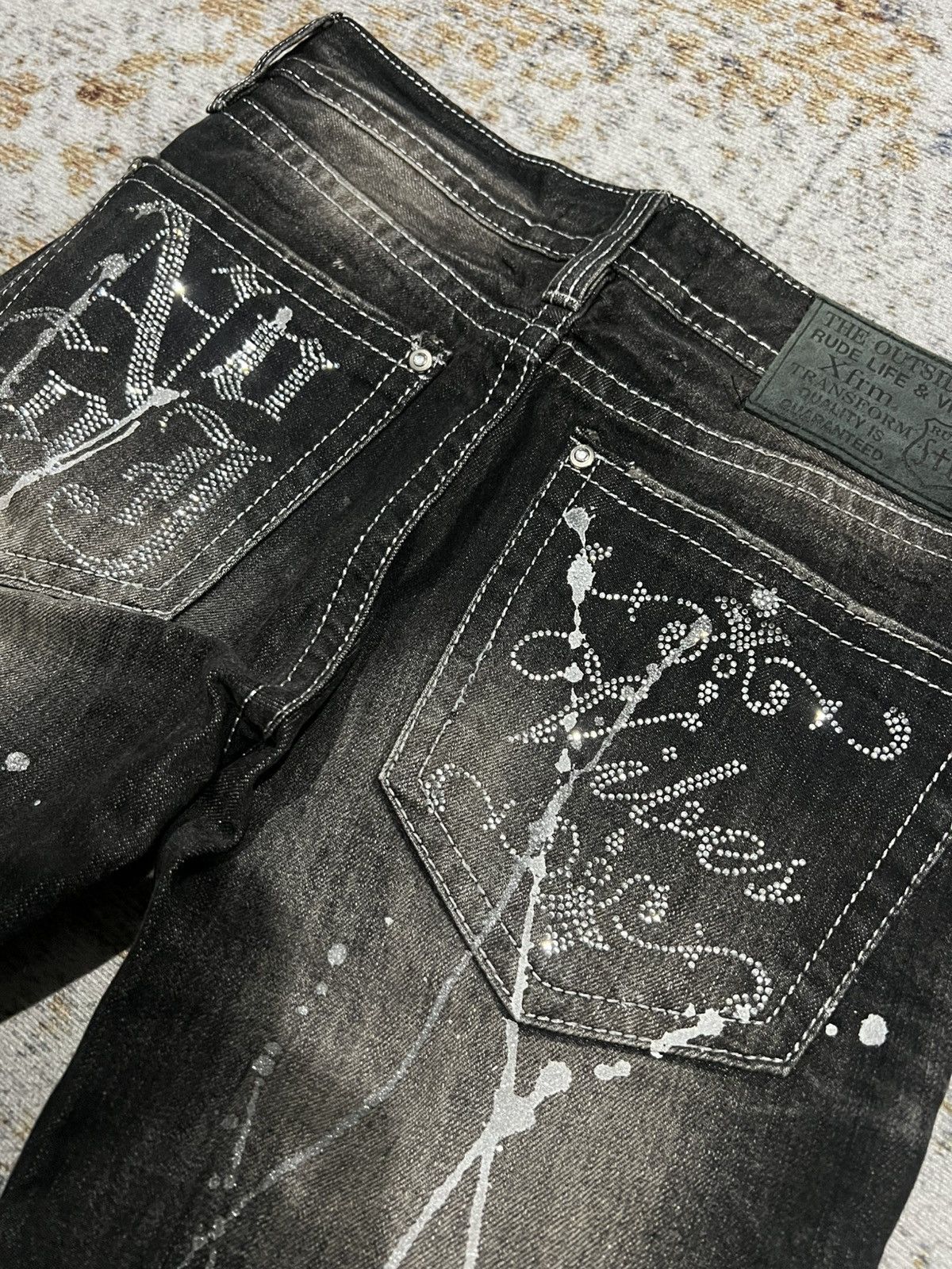 If Six Was Nine Xfrm Studded Swarovski Mudwash Flared Jeans Size US 30 / EU 46 - 3 Thumbnail