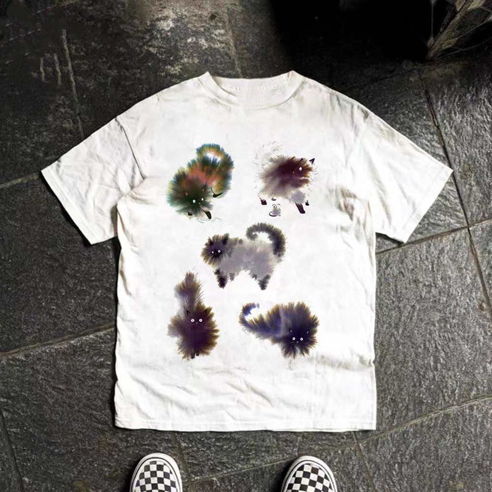 Vintage White washed vintage cat print t-shirt Size US M / EU 48-50 / 2 - 1 Thumbnail