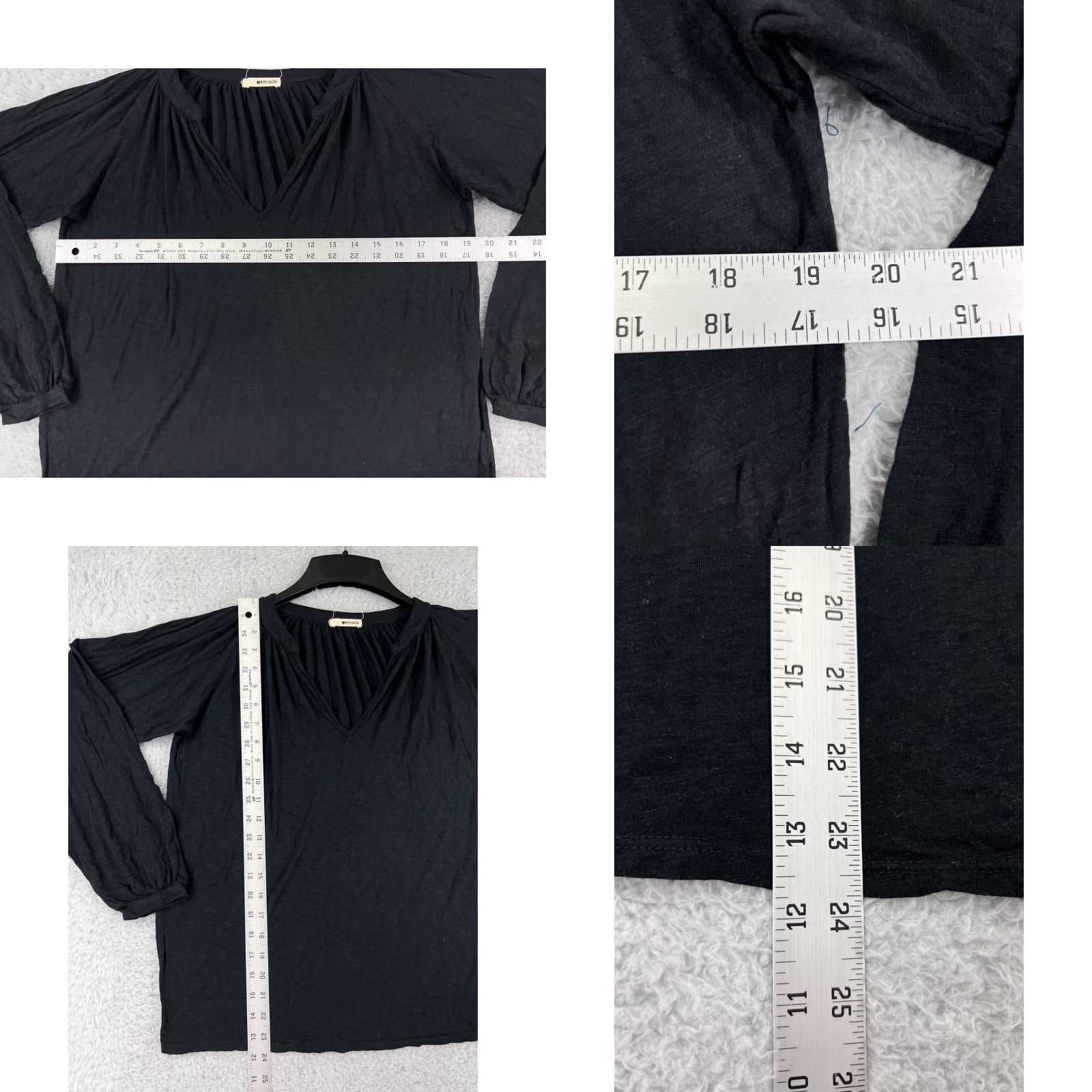 Vintage LA Made Shirt Women Small Black Long Sleeve V-Neck Cotton Blend Jersey T-Shirt Casual Womens Size S / US 4 / IT 40 - 8 Thumbnail