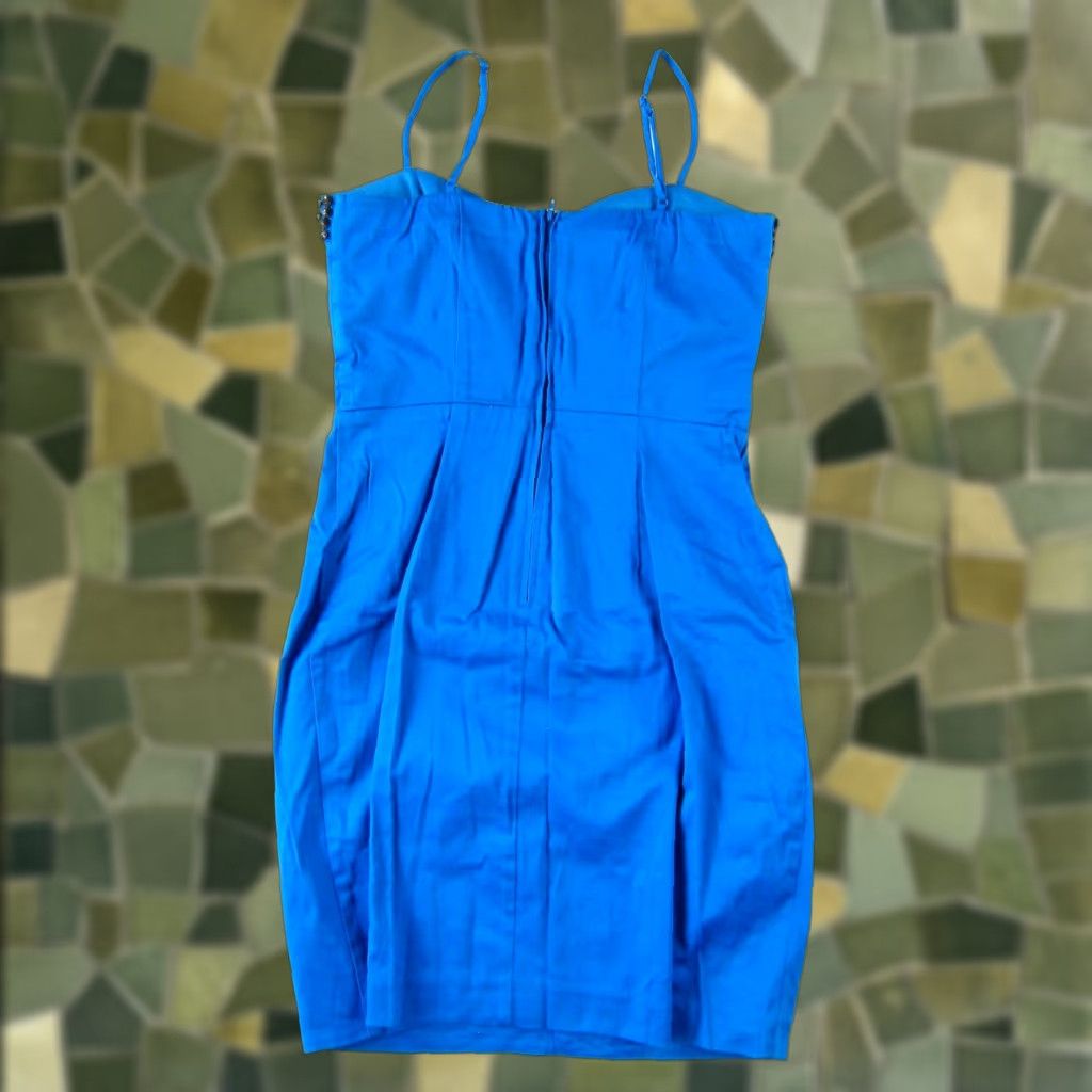 Vintage BISOU BISOU Royal Blue Beaded Pleated Spaghetti Strap Mini Sheath Dress 8 Size M / US 6-8 / IT 42-44 - 1 Thumbnail