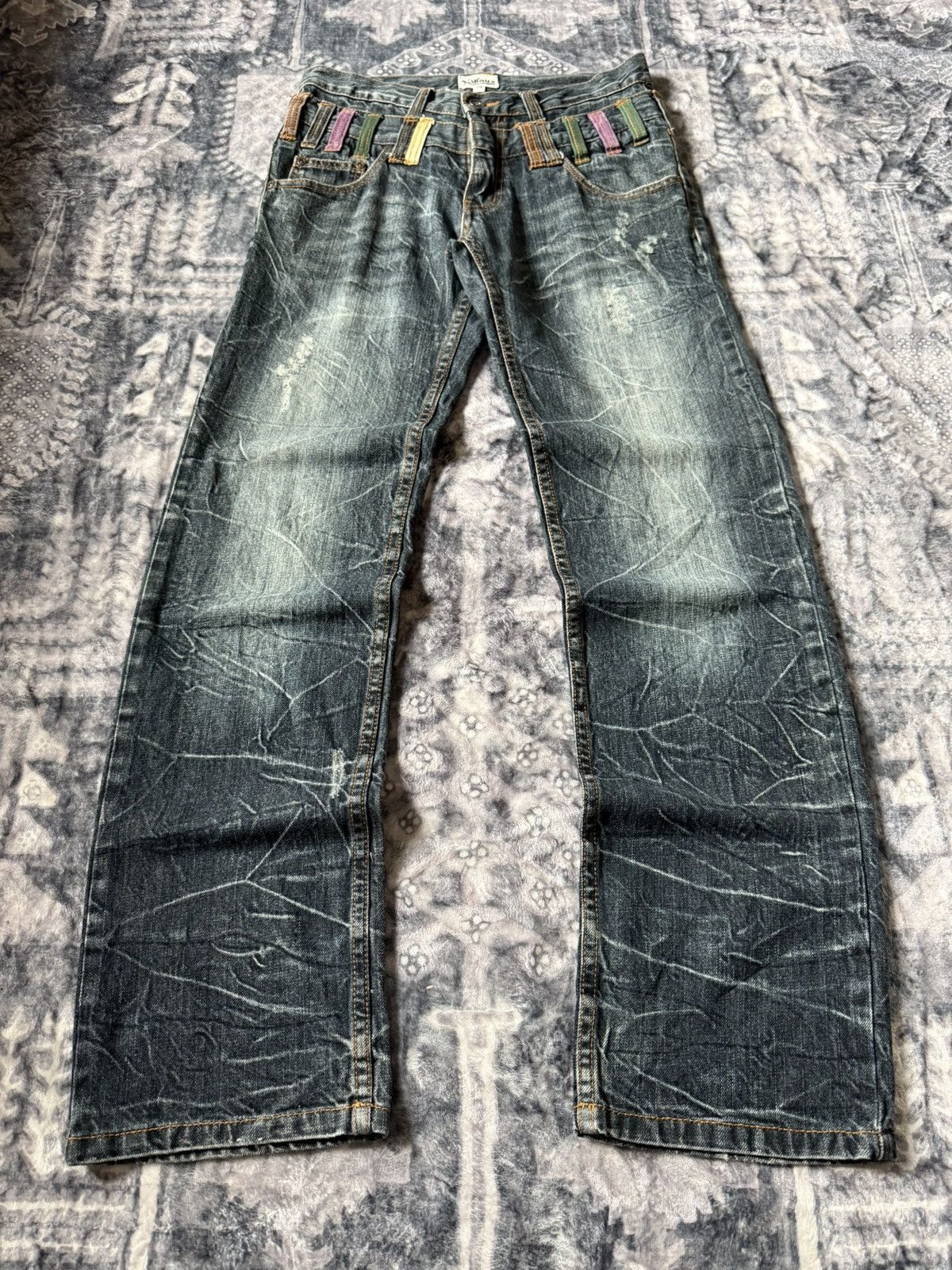 Nylaus Japan Cut And Sew Double Waist Shadow Wash Jeans