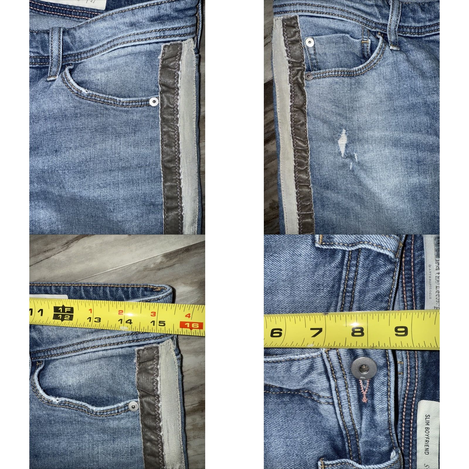 Anthropologie VINTAGE Anthropology Pilcro Slim Boyfriend Jeans Women’s Blue Distressed Side Ribbons 27 Size 24" / US 00 / IT 34 - 9 Thumbnail