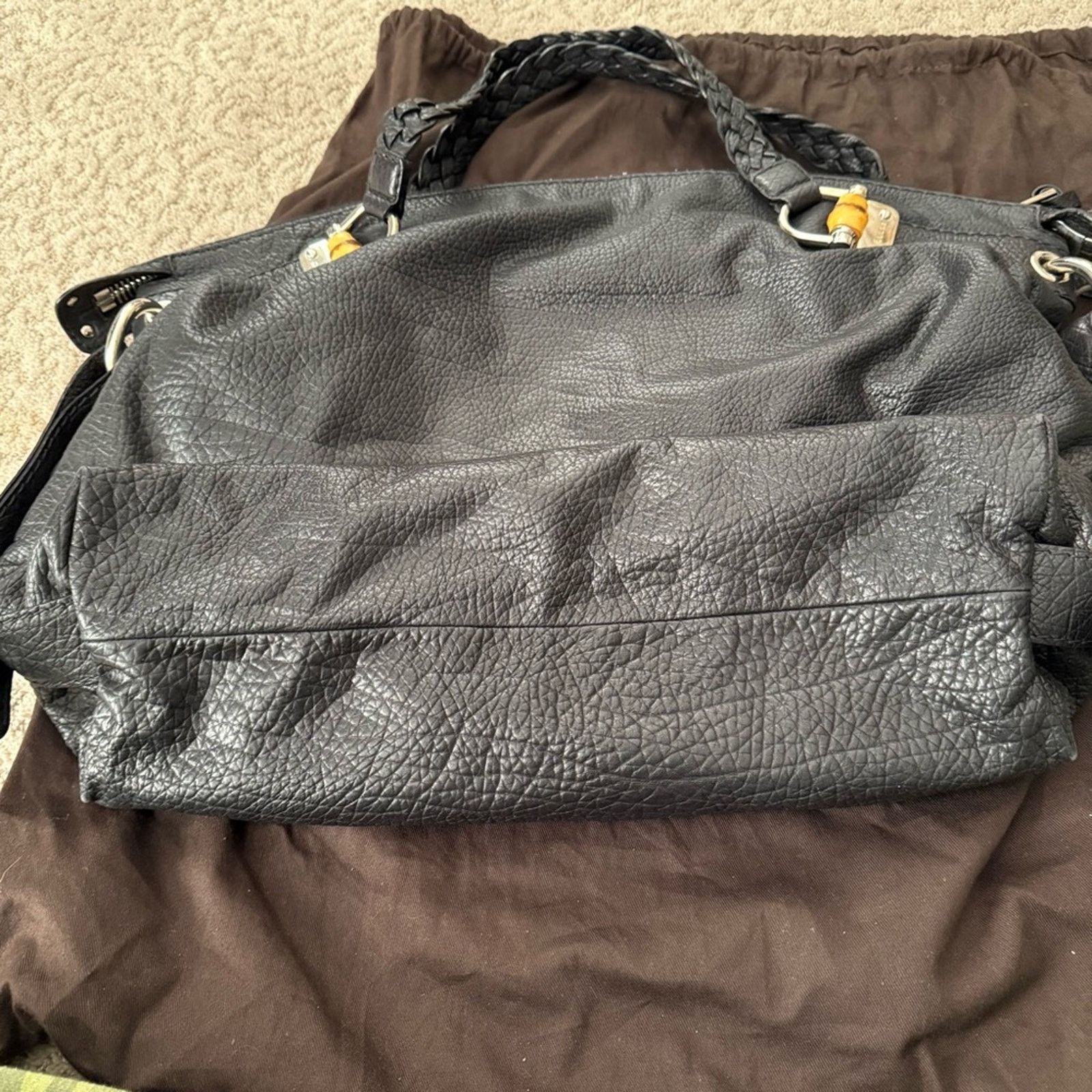 Gucci Gucci Black Calfskin Pebbled Leather Bamboo Bar Shoulder Bag Size ONE SIZE - 9 Thumbnail