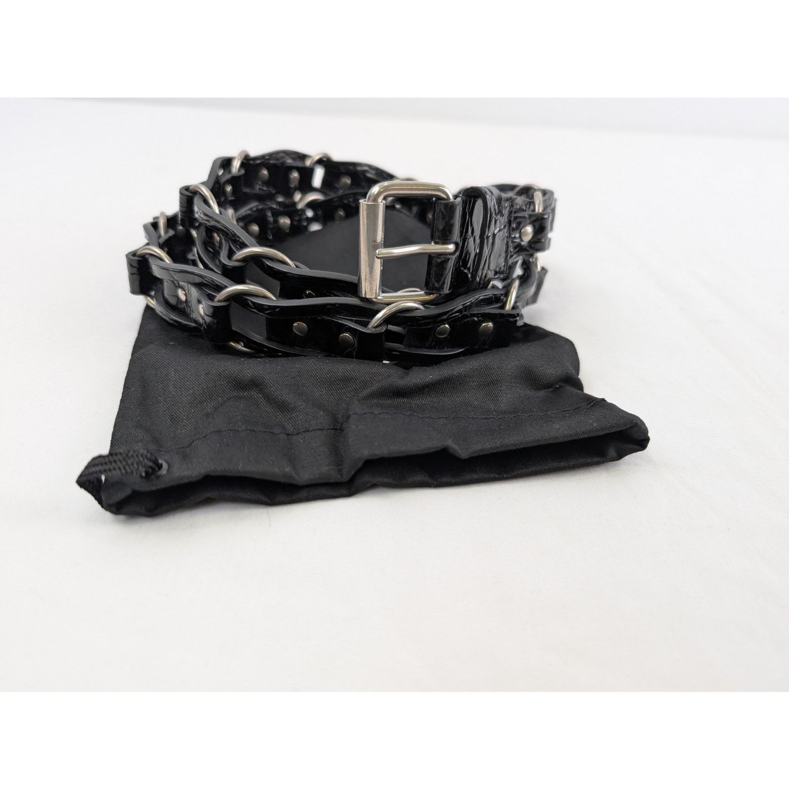 Saint Laurent Paris o1rshd1 Q:2 / Size:100/ Motorcycle Buckle Braided Belt Size 40 - 14 Thumbnail