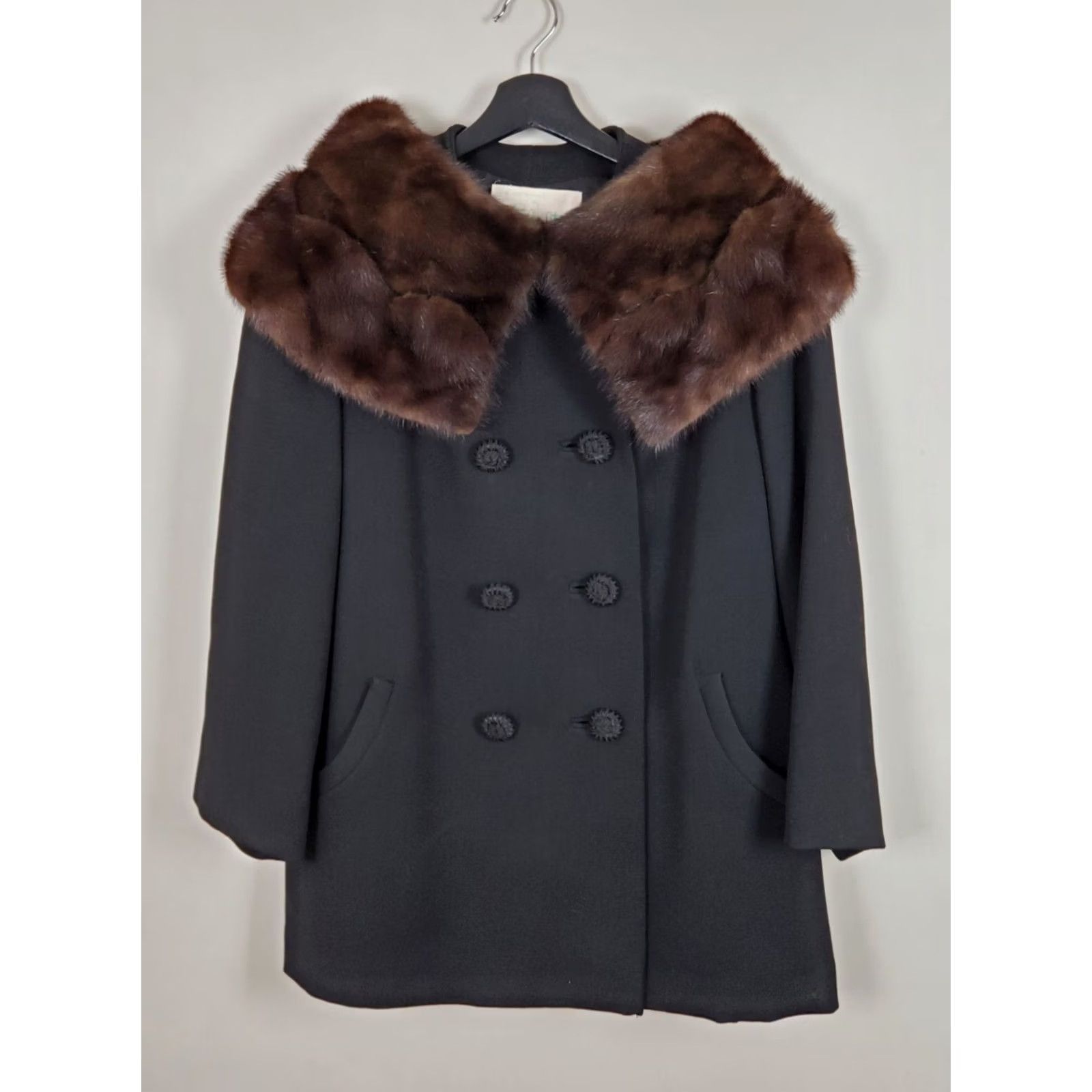 Vintage VINTAGE Schultz Brothers of Boston Anglo Fabrics Wool Coat Mink Collar Women M Black Overcoat Size M / US 6-8 / IT 42-44 - 4 Thumbnail