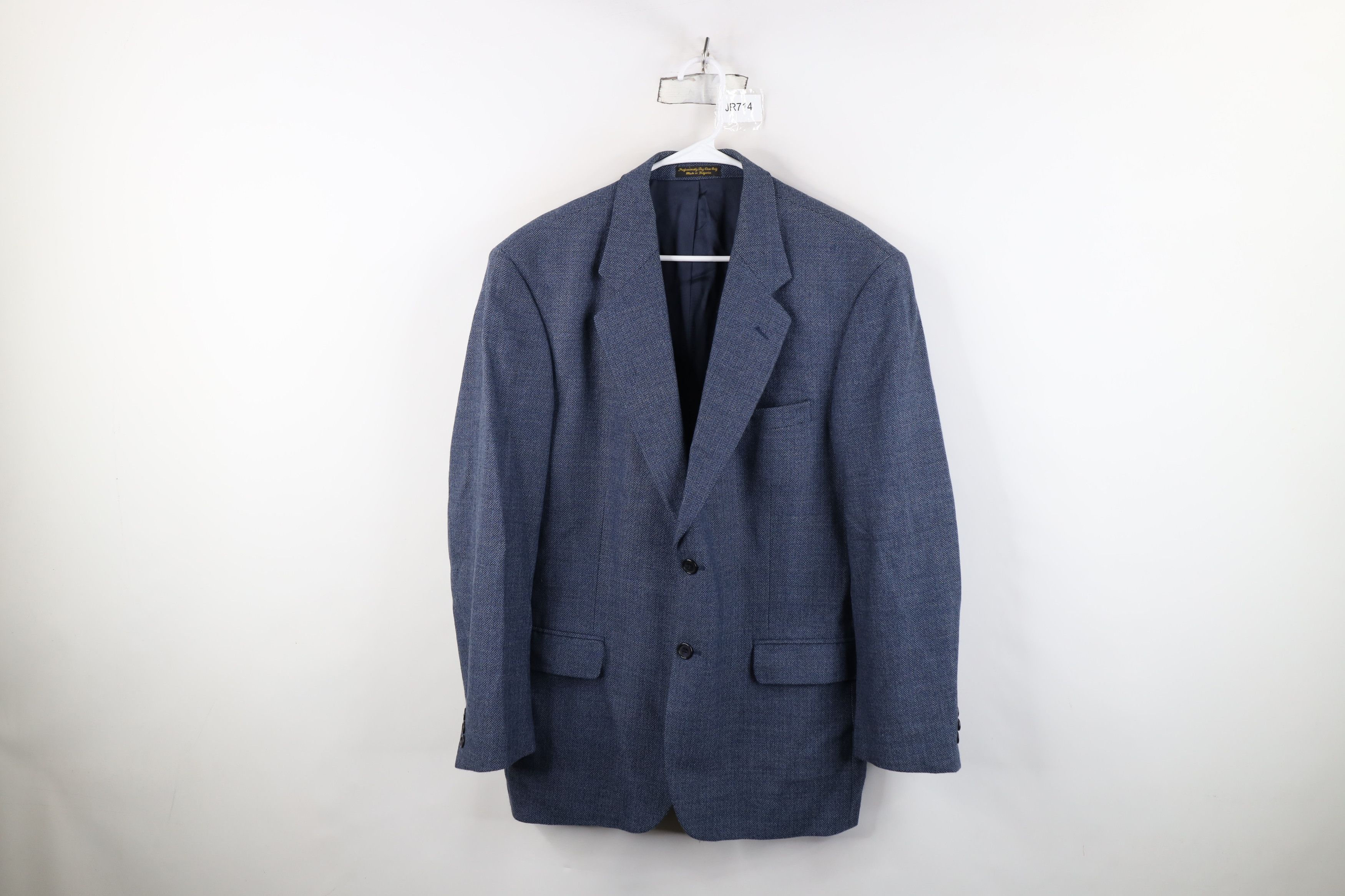 Vintage Vintage 90s Y2K Herringbone Suit Coat Blazer Jacket Blue Size US XXL / EU 58 / 5 - 1 Thumbnail