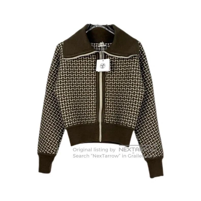 Hermes Hermes Brown Full Logo Wool Zip Cardigan Size XS / US 0-2 / IT 36-38 - 1 Thumbnail