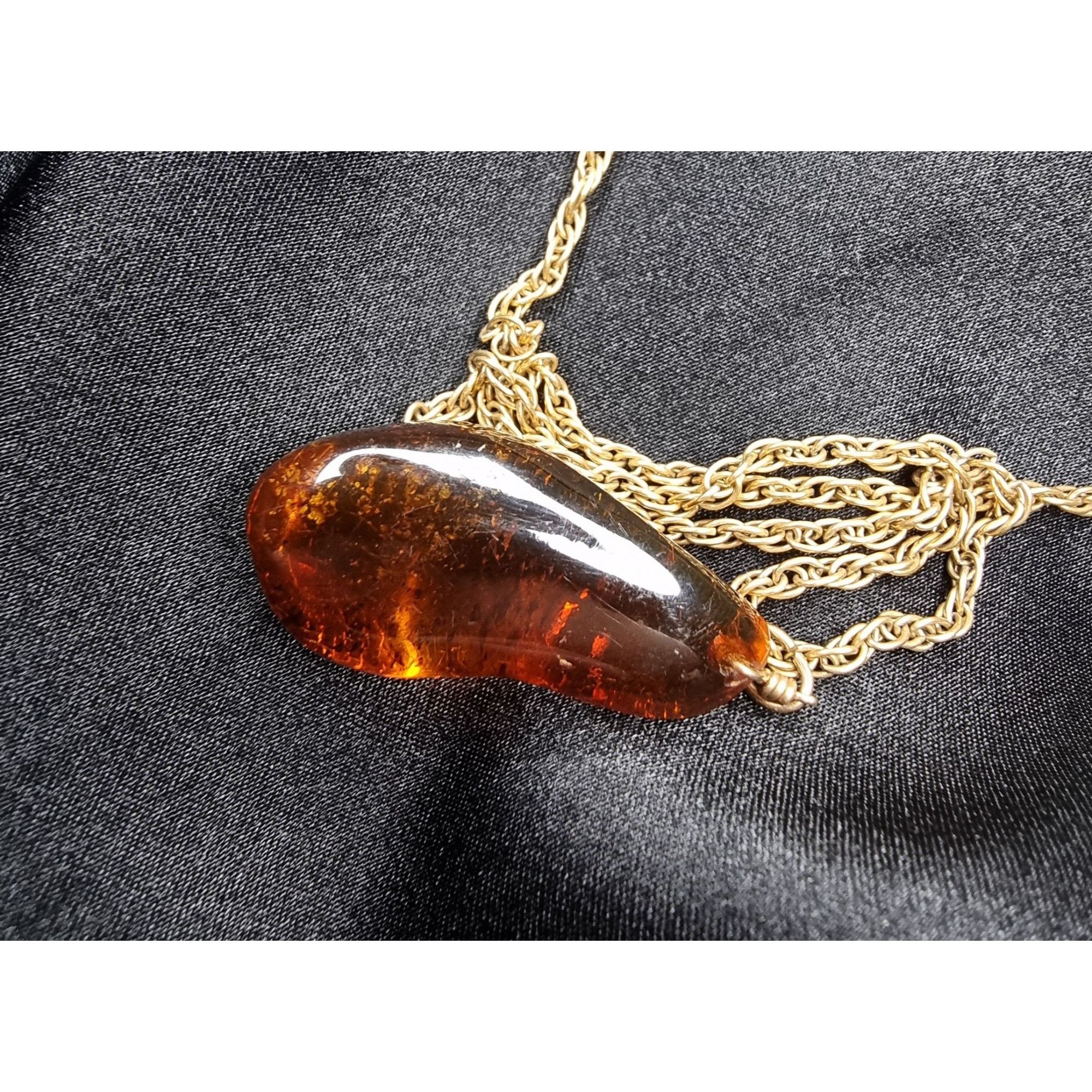 Vintage Vintage Genuine Amber Teardrop Pendant Necklace On Gold Fill Size ONE SIZE - 5 Thumbnail