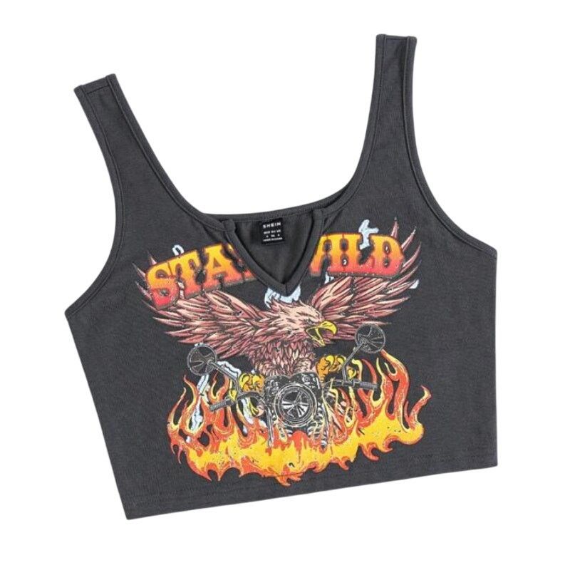 Shein Women's Eagle Print Notch Collar Tank Top in Gray, Size XS Size XS / US 0-2 / IT 36-38 - 1 Preview
