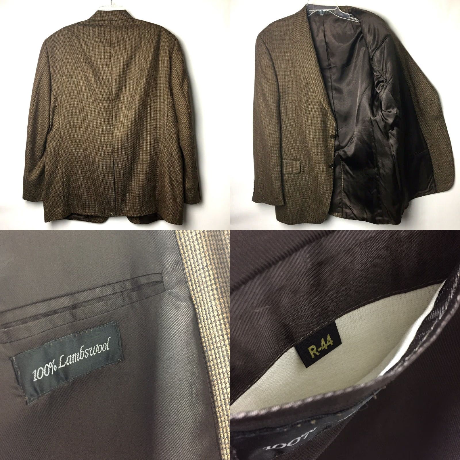 Vintage Chereskin Blazer Mens Size 44 Brown Houndstooth 2-Button Lambswool, Single-Breasted Jacket, Notch Lapel, Regular Length, Wool Coat, Mens Size 44R - 8 Thumbnail