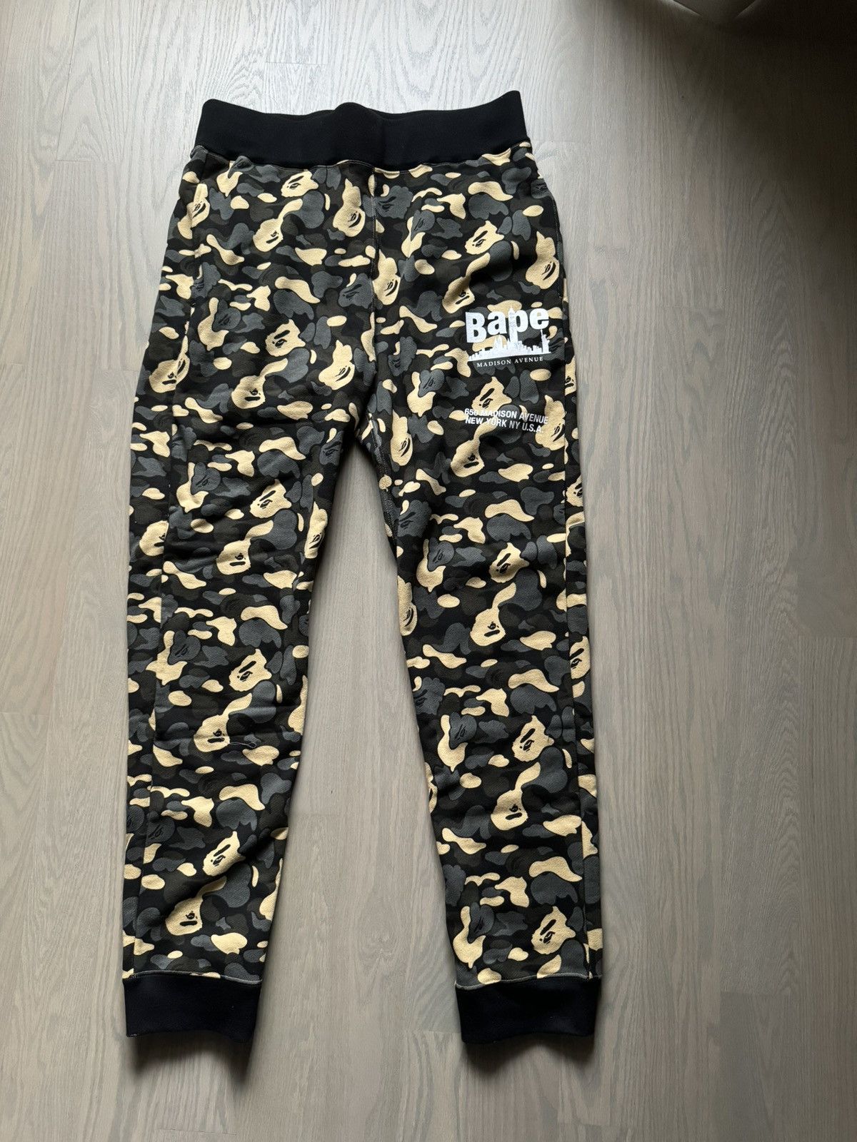 image of Bape Madison Ave Camo Sweat Pants in Black, Men's (Size 32)