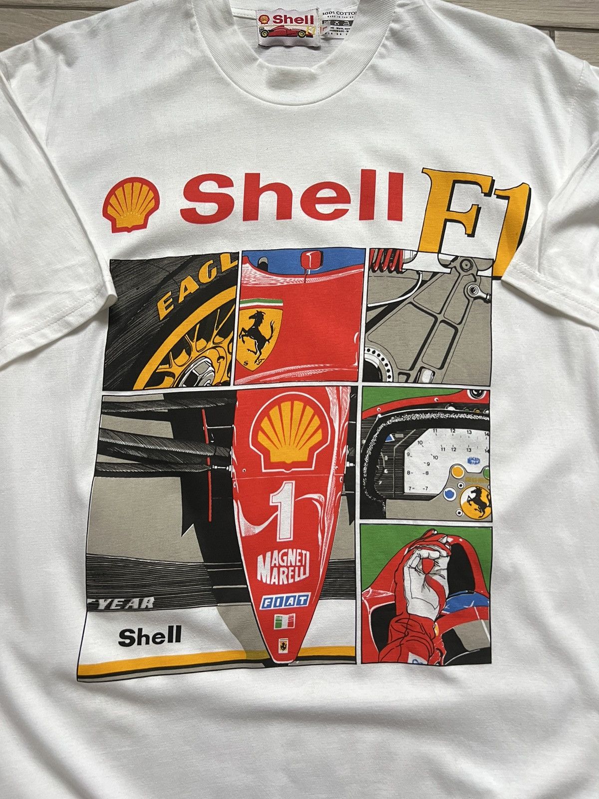 Vintage Mens T-Shirt FERRARI FORMULA Shell F1 Moto Sport