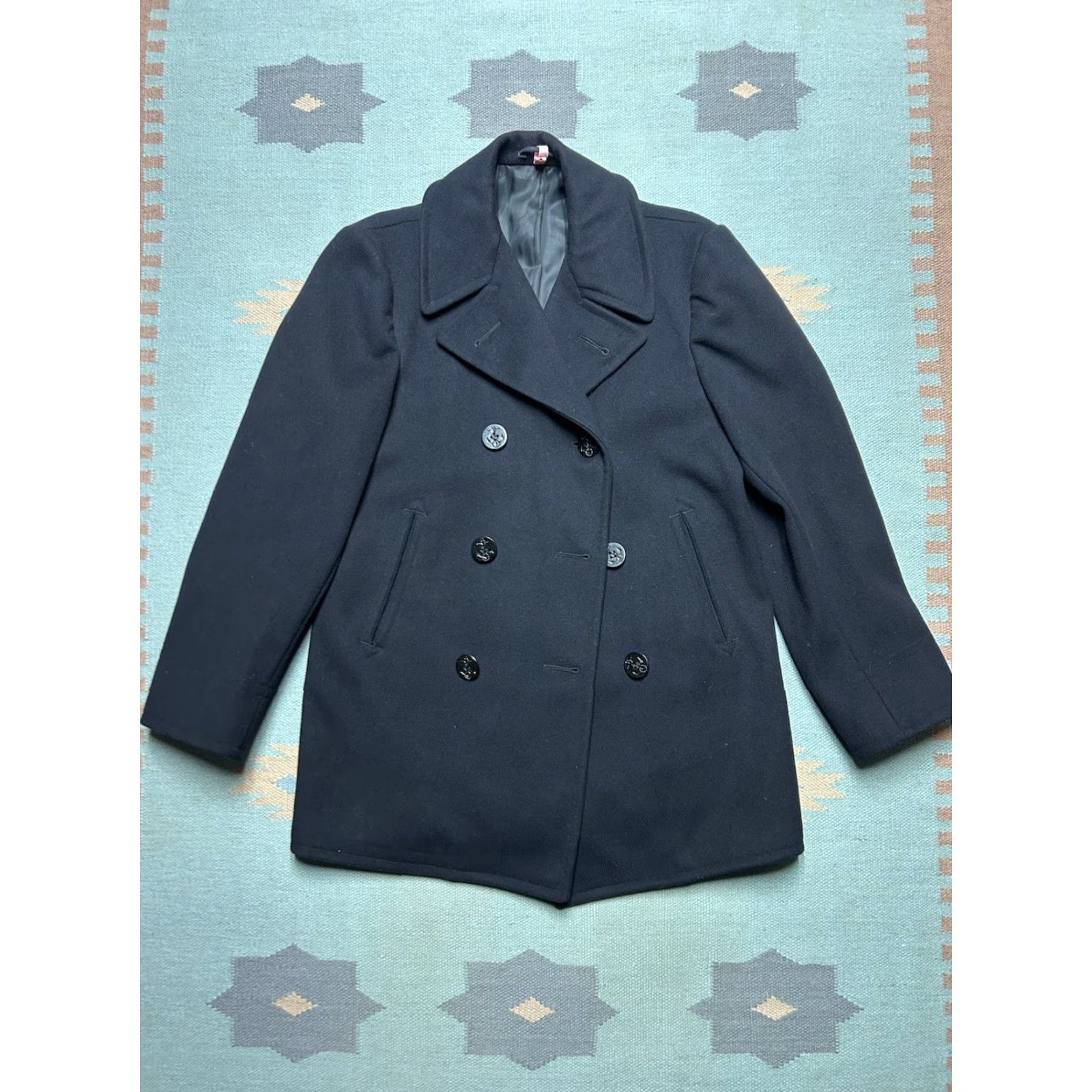 Vintage VINTAGE US Navy wool pea coat Jacket Men’s S Blue 1940s WW2 deck USN Pea Coat, 38 small/medium Men Size US S / EU 44-46 / 1 - 2 Thumbnail
