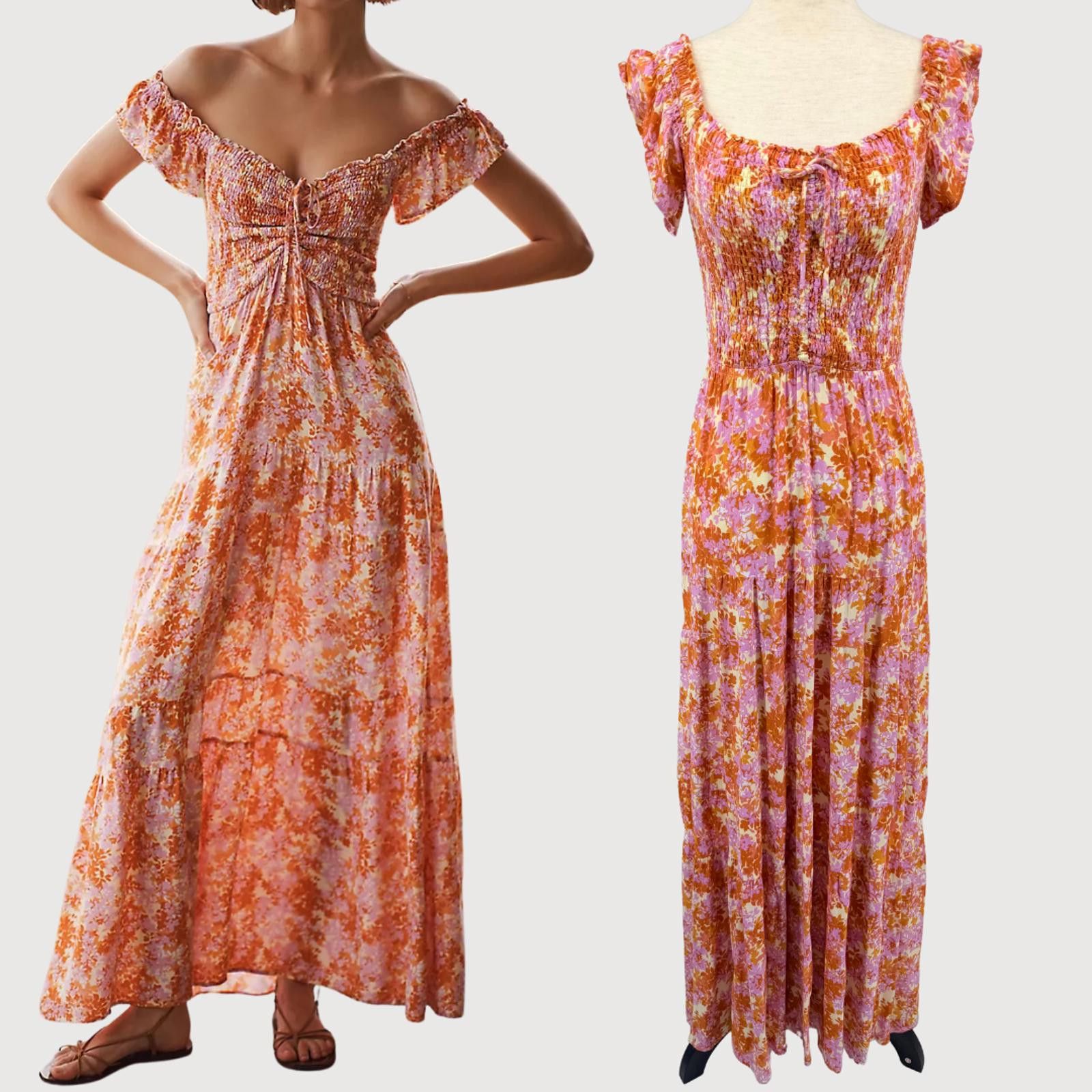 Other Anthropologie L Space Lucia Smocked Maxi Dress Orange/Yellow Size L / US 10 / IT 46 - 1 Thumbnail