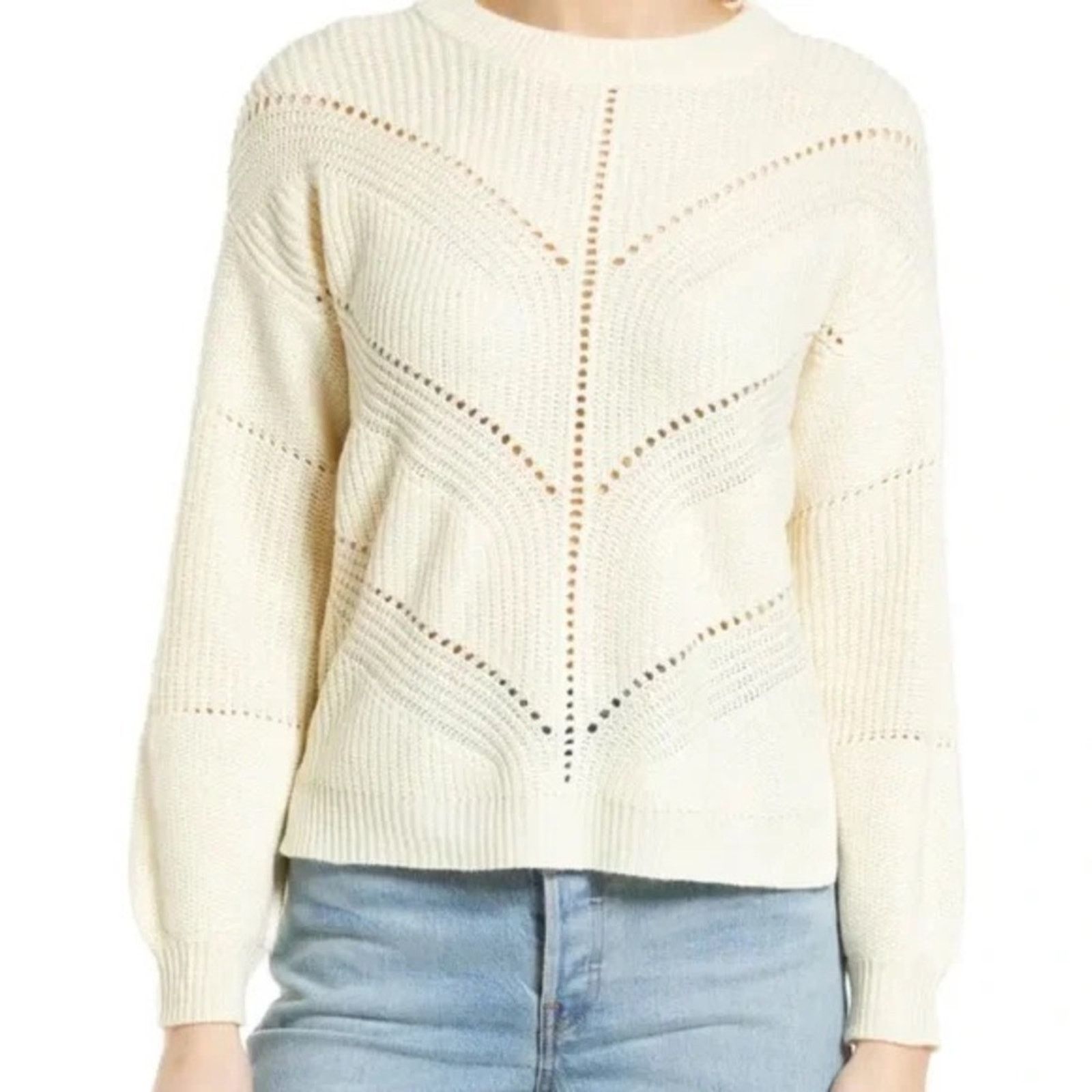 Marine Layer Marine Layer Olivia Sweater Womens XS Cream‎ Crew Neck EUC Size XS / US 0-2 / IT 36-38 - 2 Thumbnail