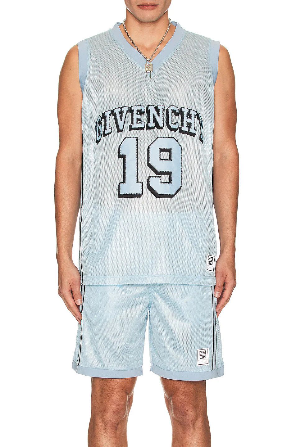 o1gr1nt0125 Mesh Logo Basketball Top in Light Blue