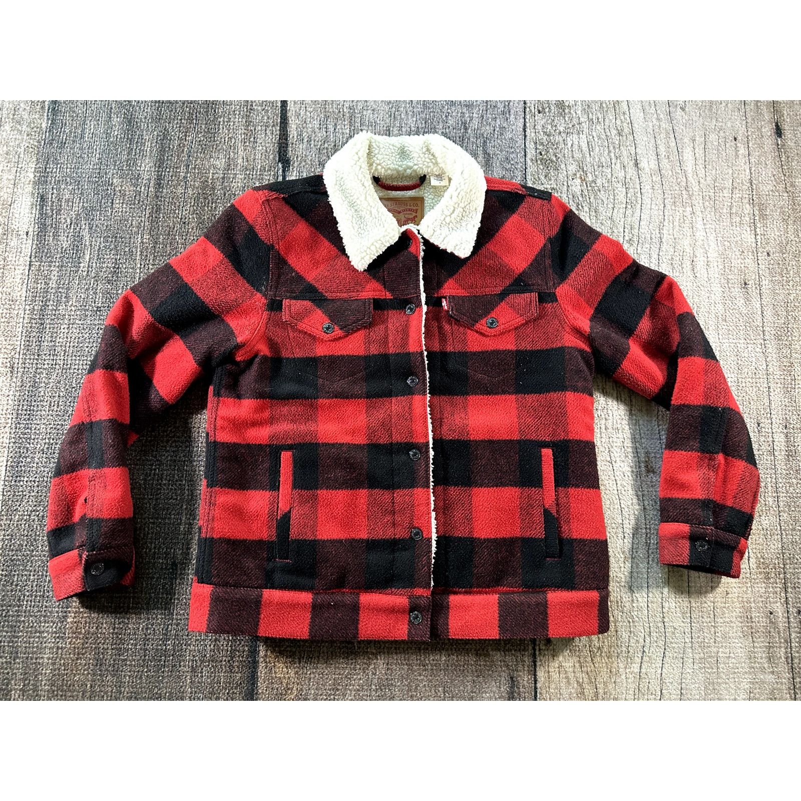 Levi's Levis Womens Med Boyfriend Jacket Plaid Flannel Sherpa Lined Size M / US 6-8 / IT 42-44 - 1 Thumbnail