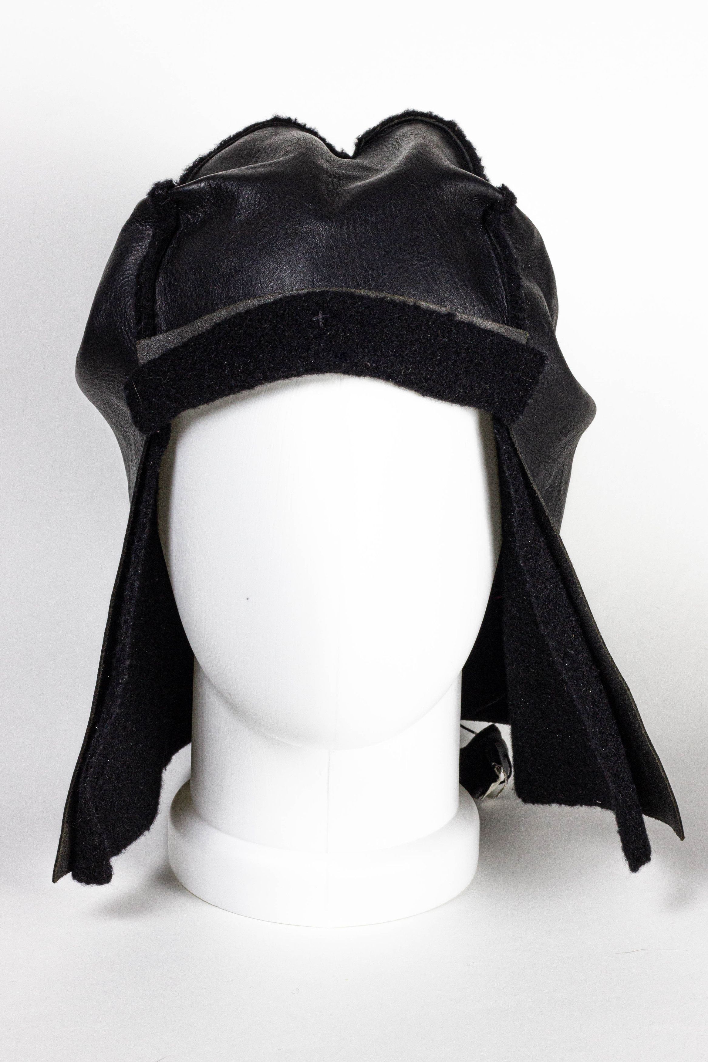 image of Ma+ Yak Leather Aviator Hat in Black, Men's