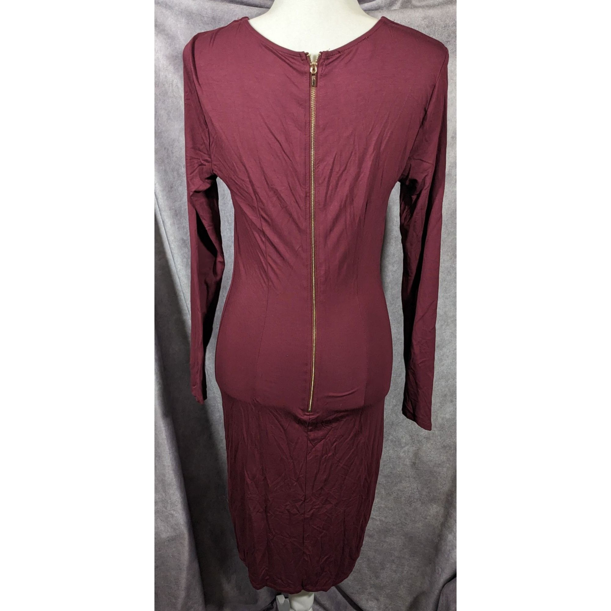 Bebe Bebe Burgundy Plunge Neck Long Sleeve Midi Dress Size Medium Size M / US 6-8 / IT 42-44 - 13 Thumbnail